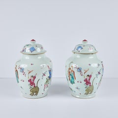 Decorated Chinese Porcelain Covered Jars Republic Period