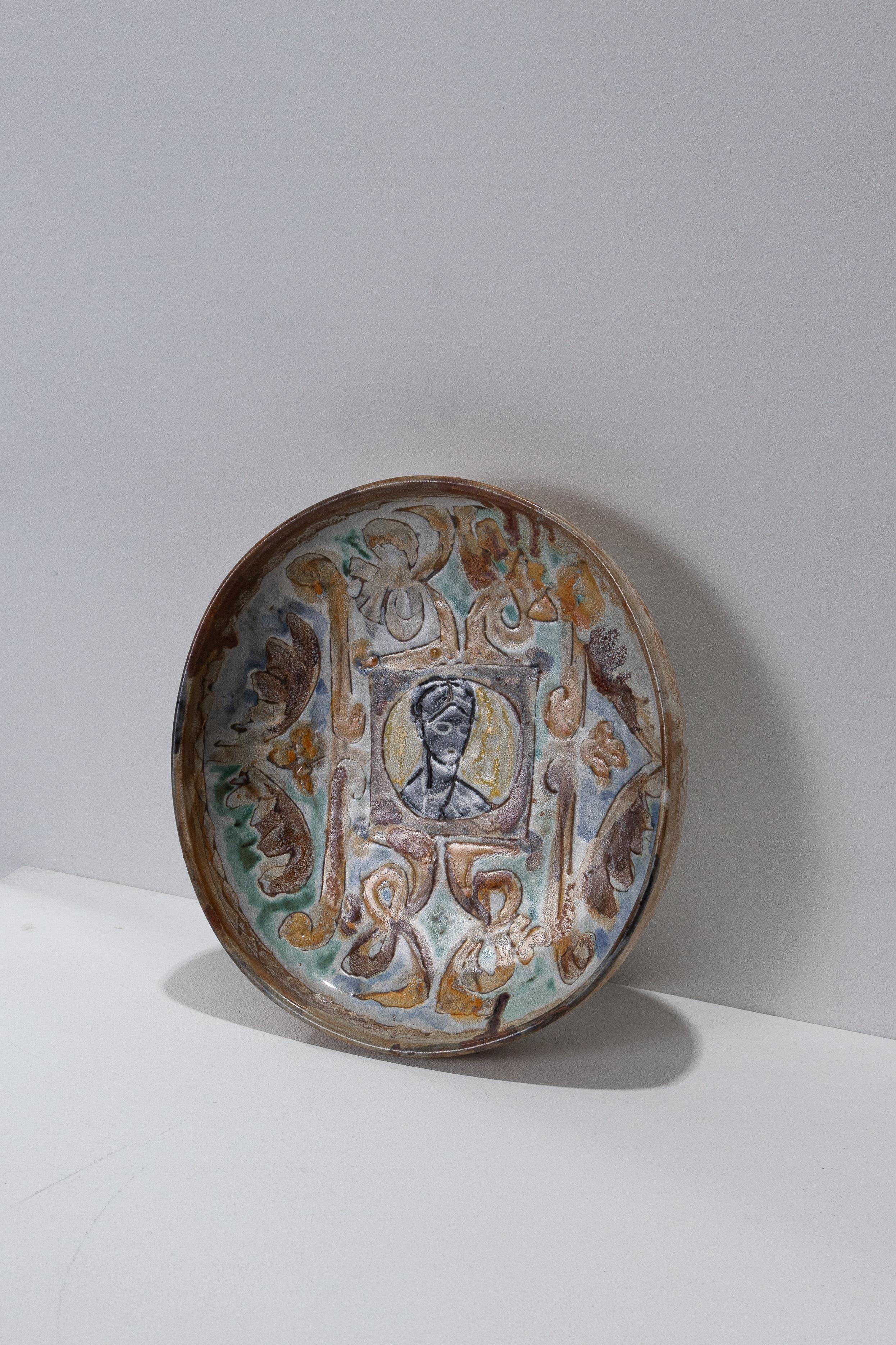 Plato circular decorado, cerámica de Vallauris, años 50 Otro en venta