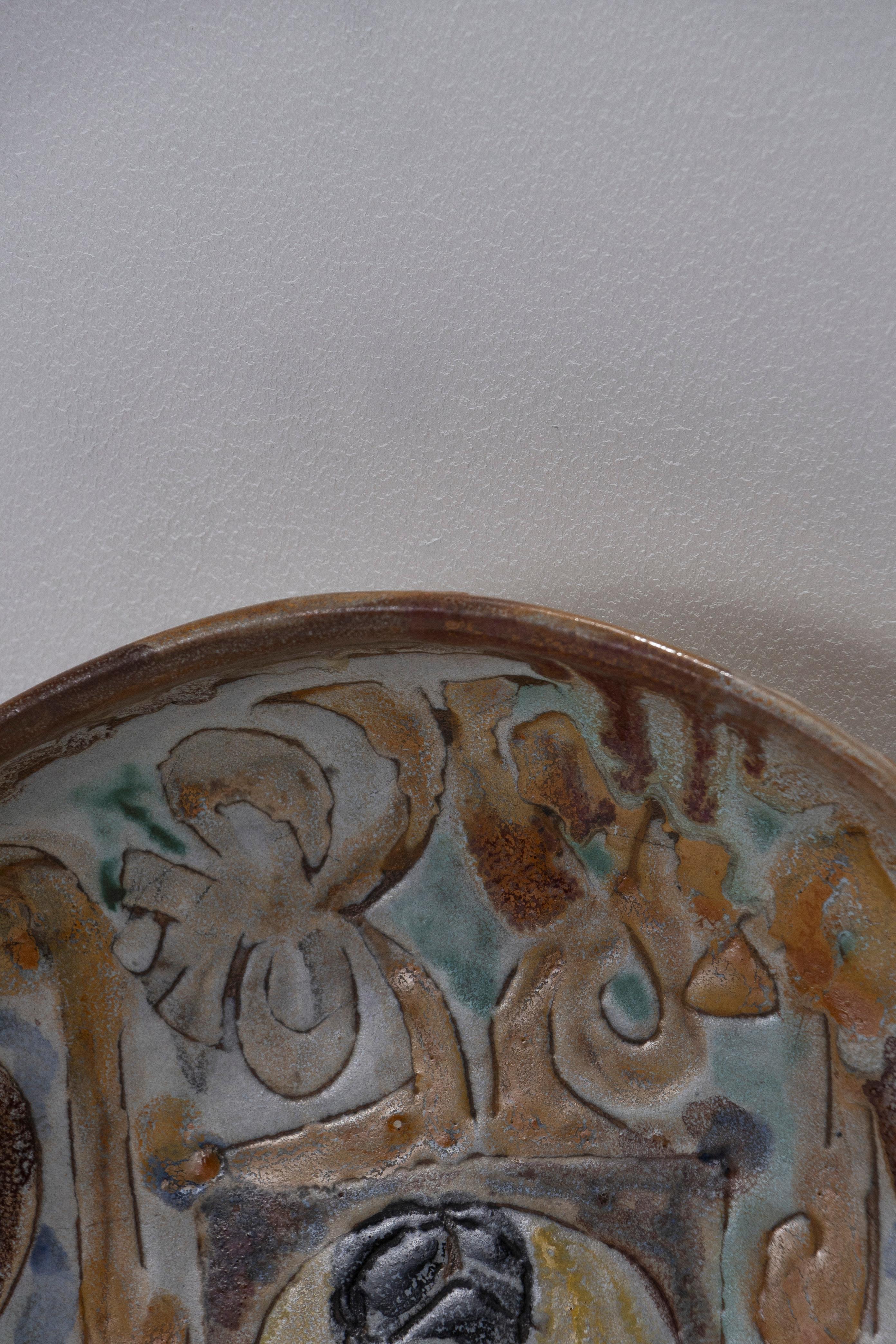 Plato circular decorado, cerámica de Vallauris, años 50 en Bueno estado para la venta en PARIS, FR