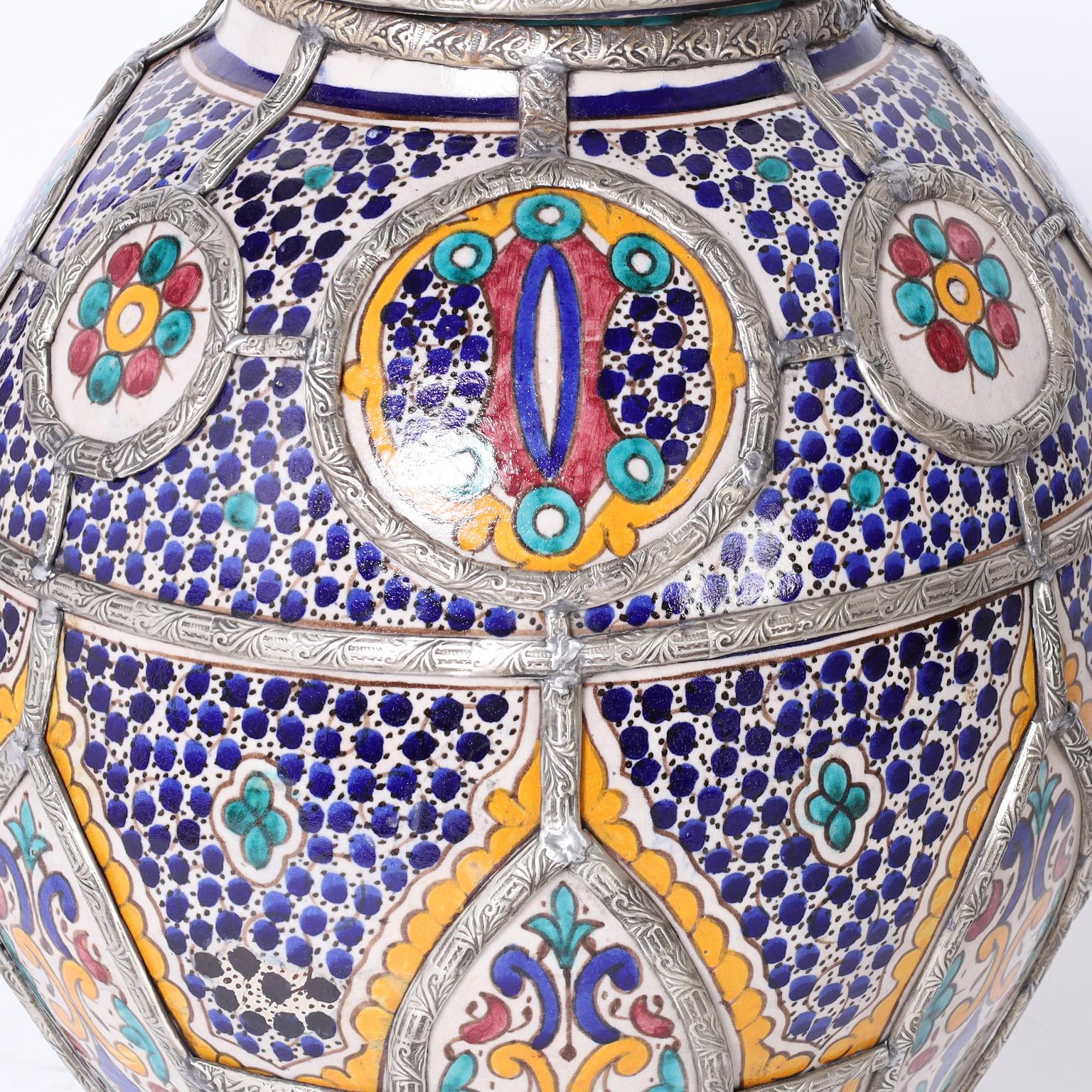 Moroccan Decorated Earthenware Lidded Urn