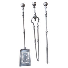 Decorated English Georgian Fireplace Tool Set or Fire Irons, Late 18th Century