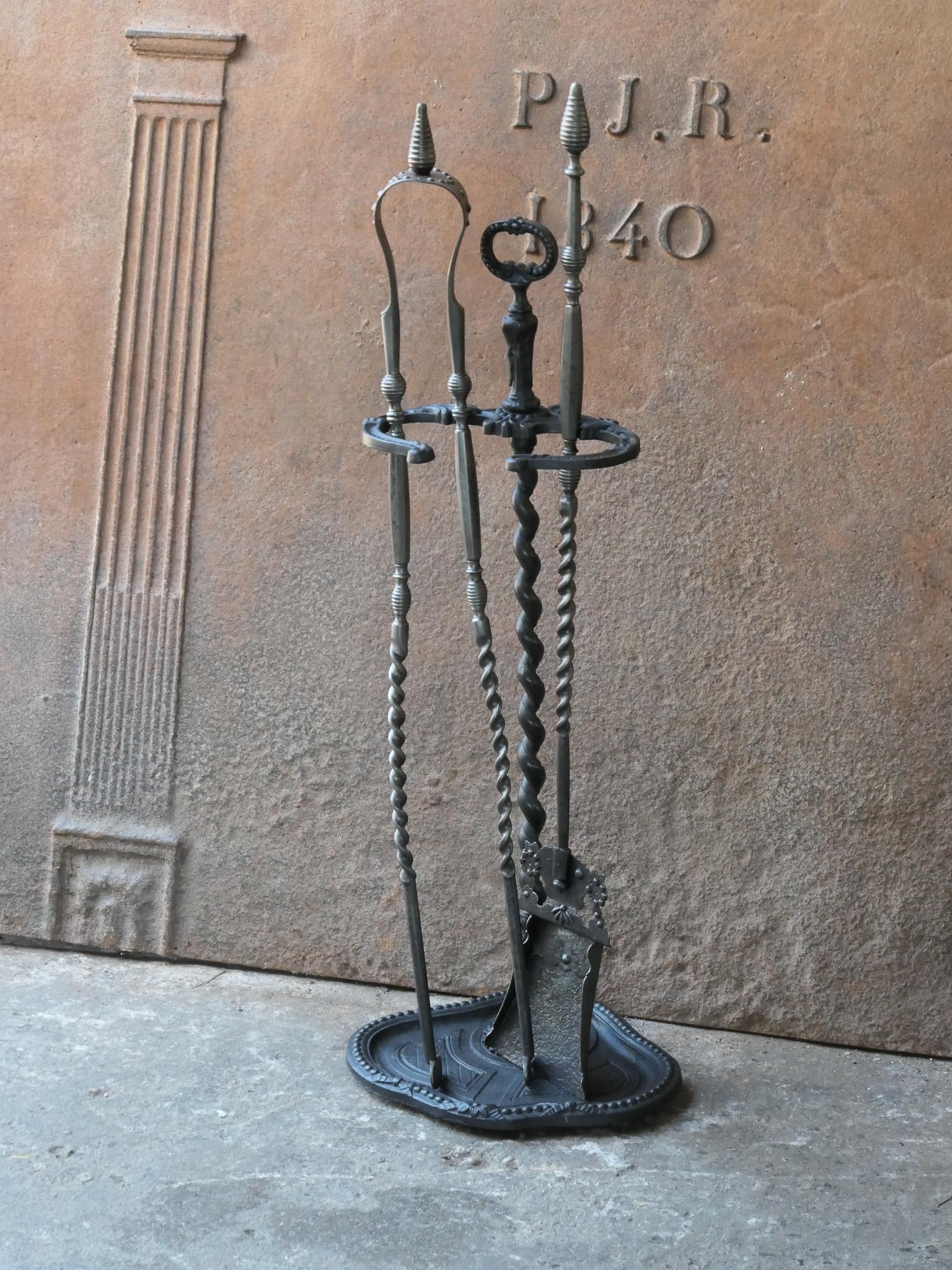 Iron Decorated French Napoleon III Fireplace Tools, 19th Century For Sale