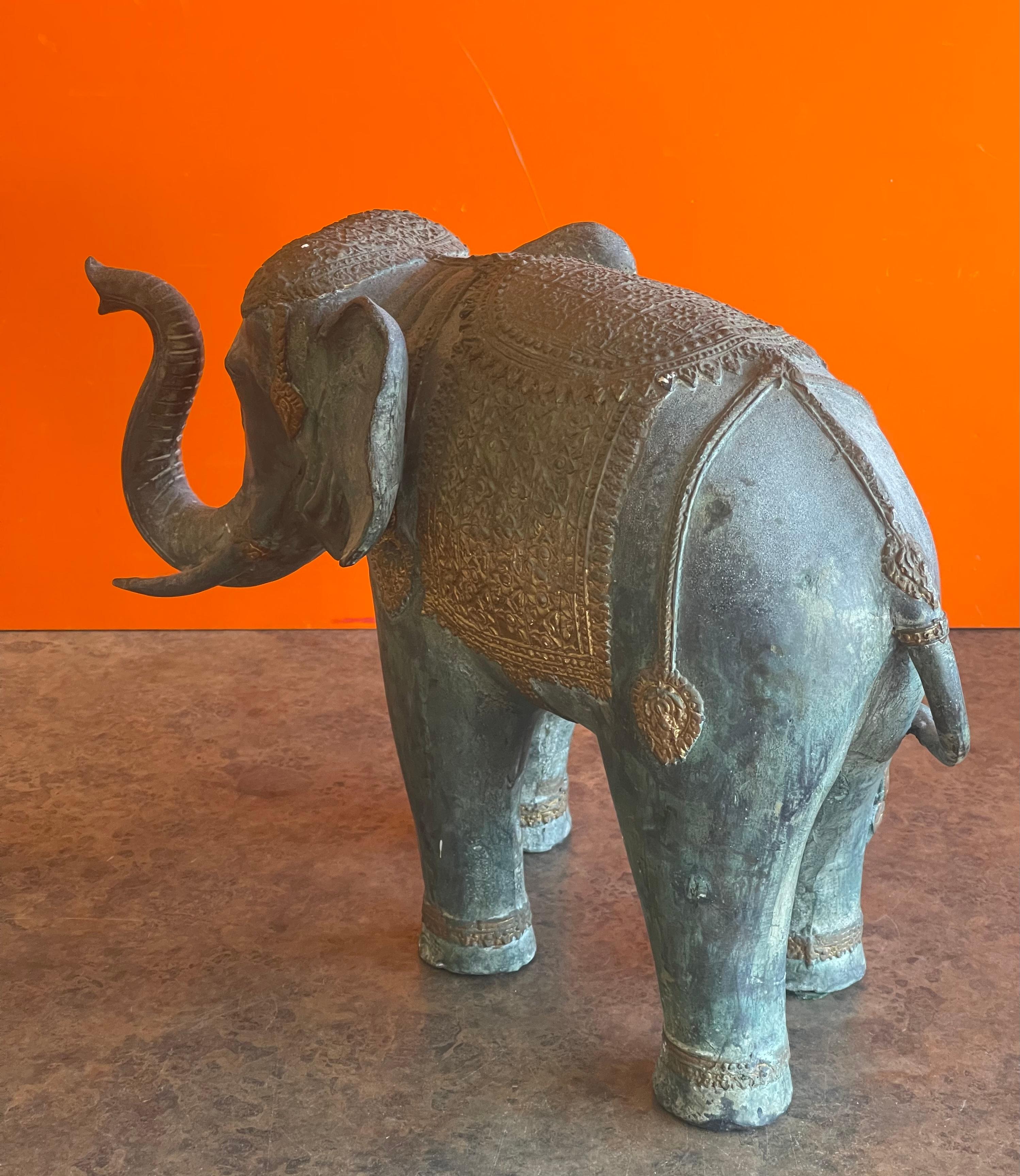 Decorated Indian Elephant Bronze Sculpture In Good Condition In San Diego, CA