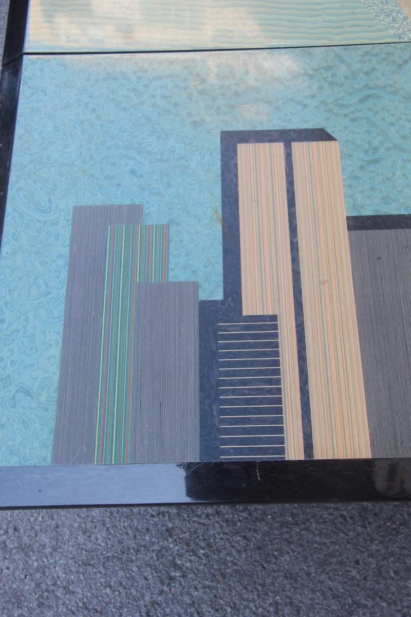 Mid-Century Modern Decorated Laminate Low Table Skyline New York Italian Design 1980 Skyscraper