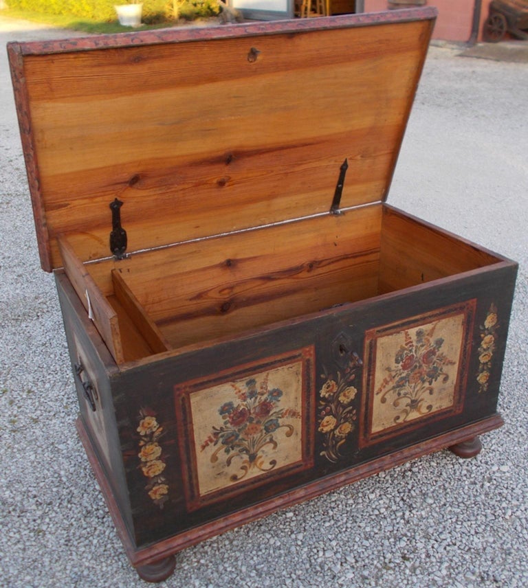 Decorated Larch Wooden Chest For Sale at 1stDibs