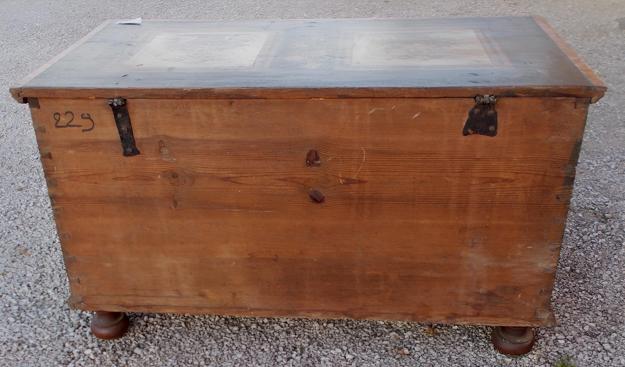 19th Century Decorated Larch Wooden Chest For Sale