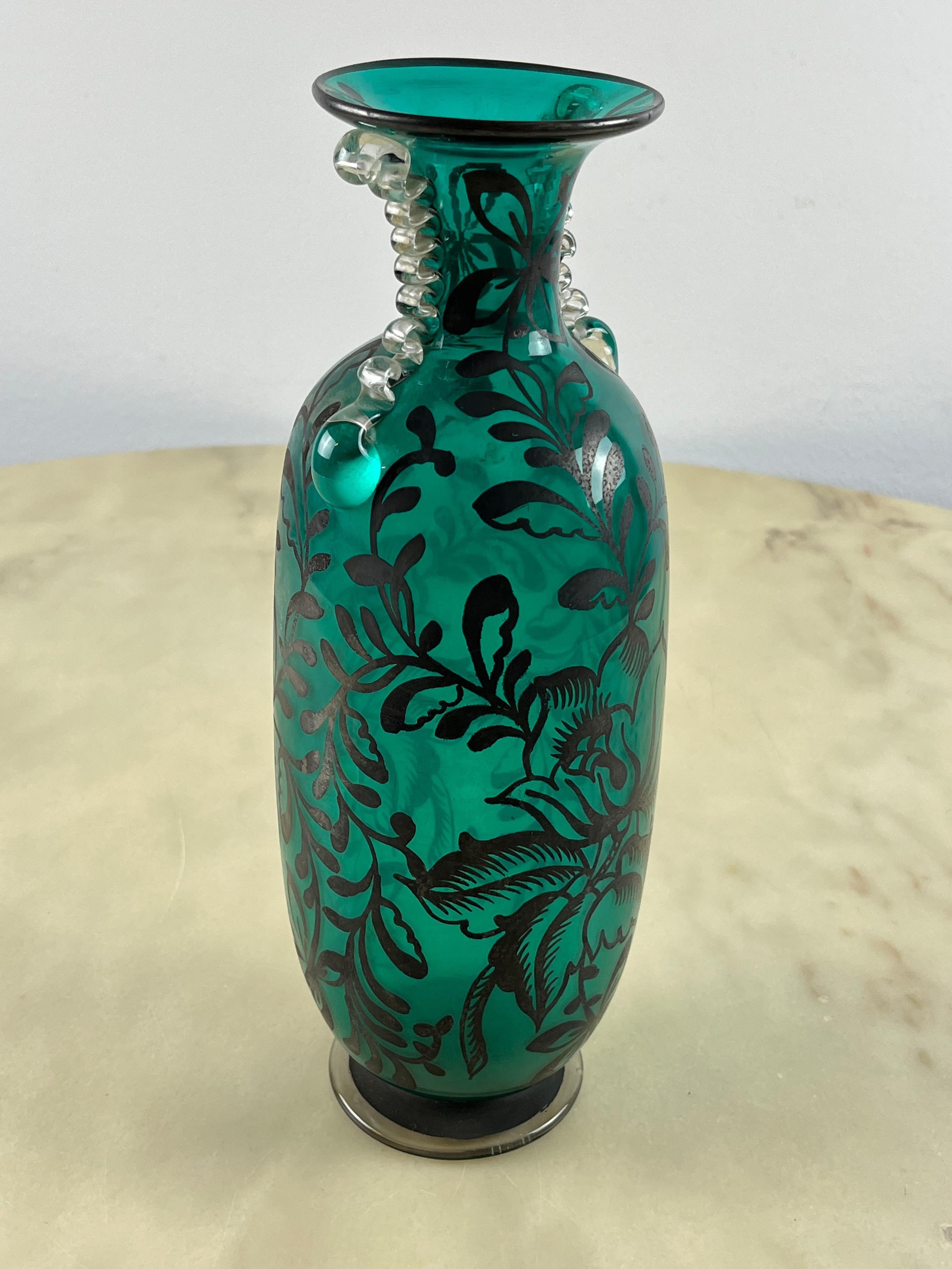 Italian Decorated Murano Glass Vase, Italy, 1945 For Sale