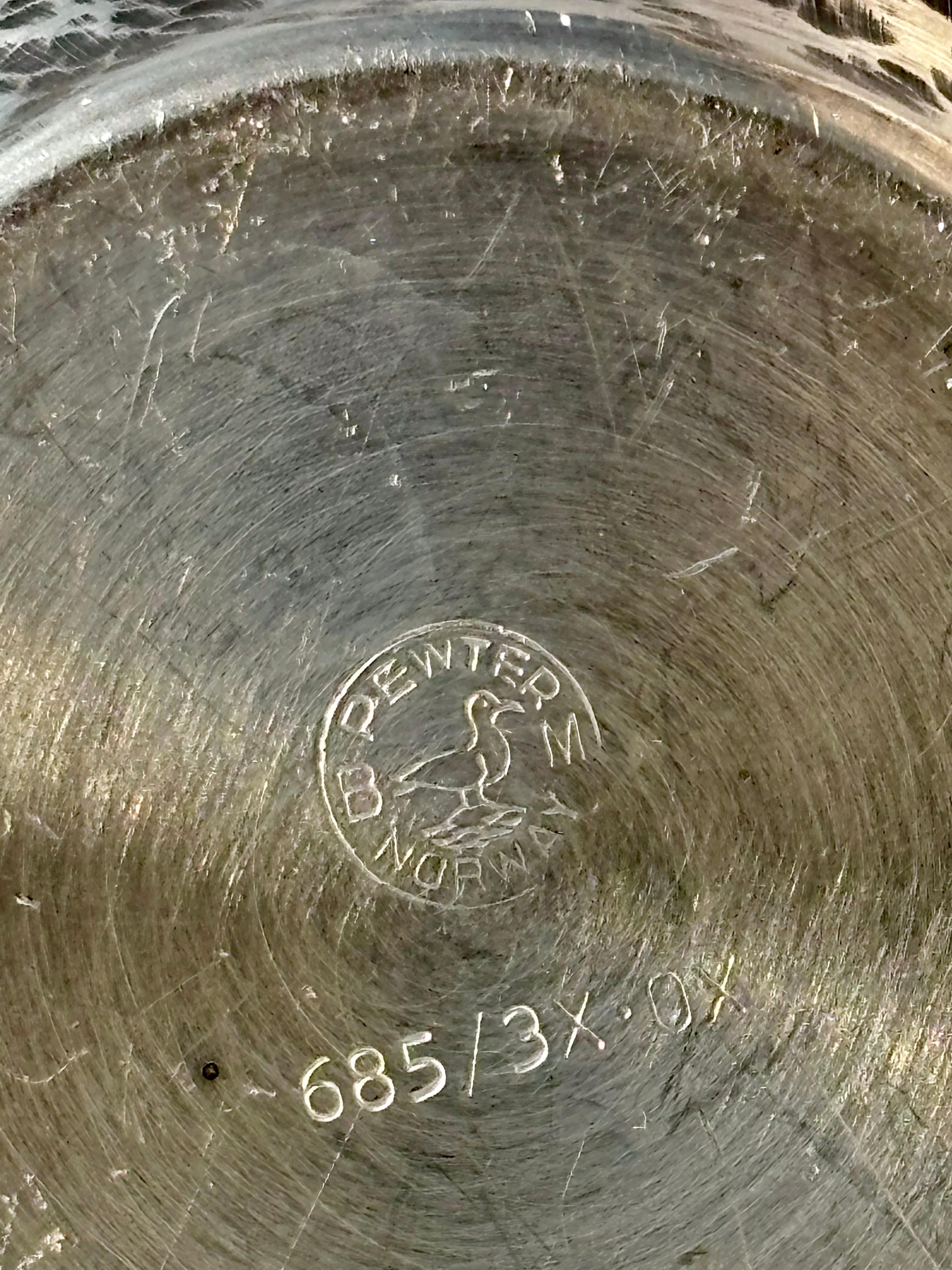Decorated Pewter Lidded Vessel, Norway, 1950s For Sale 2