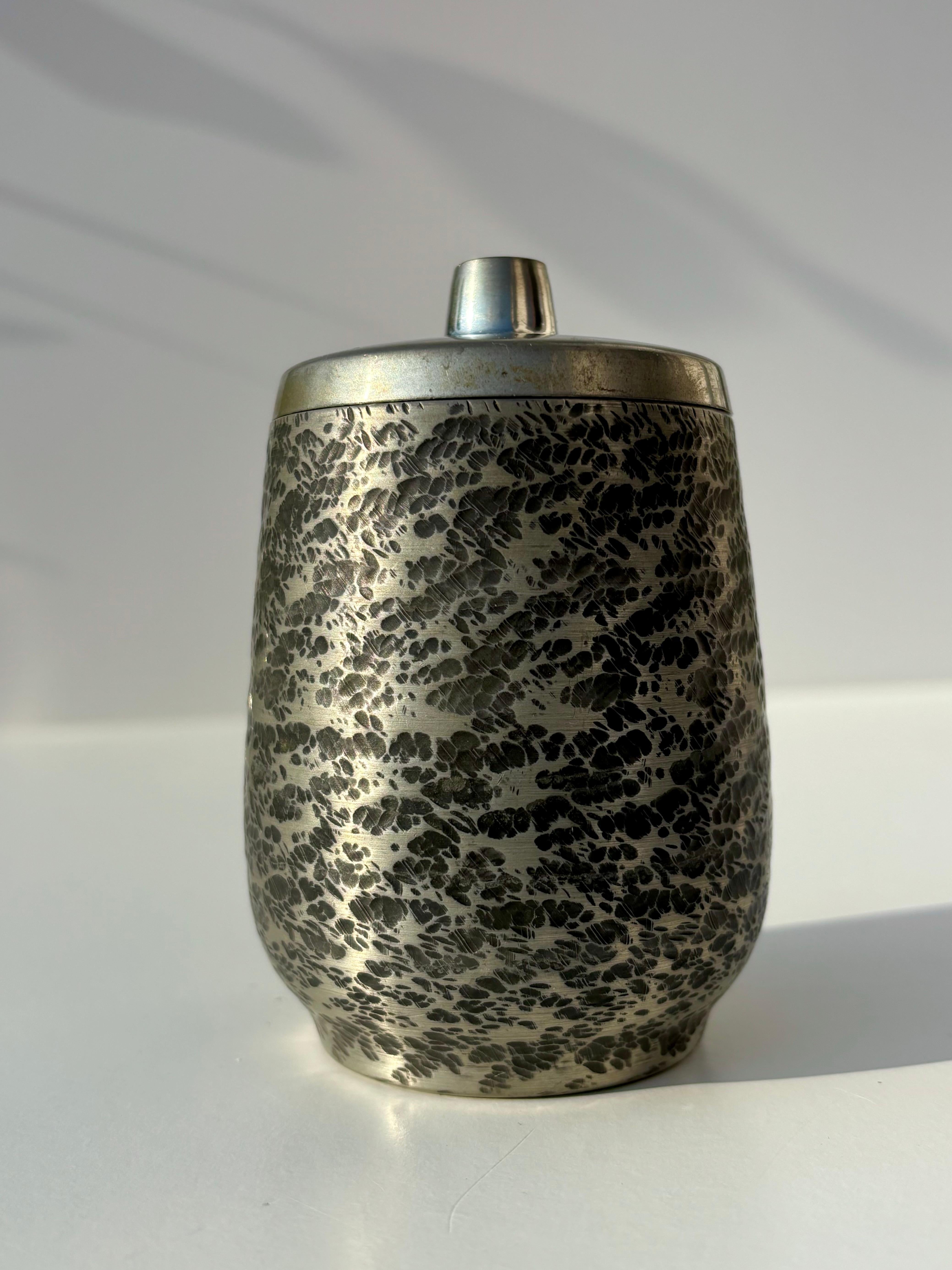 Mid-Century Modern Decorated Pewter Lidded Vessel, Norway, 1950s For Sale