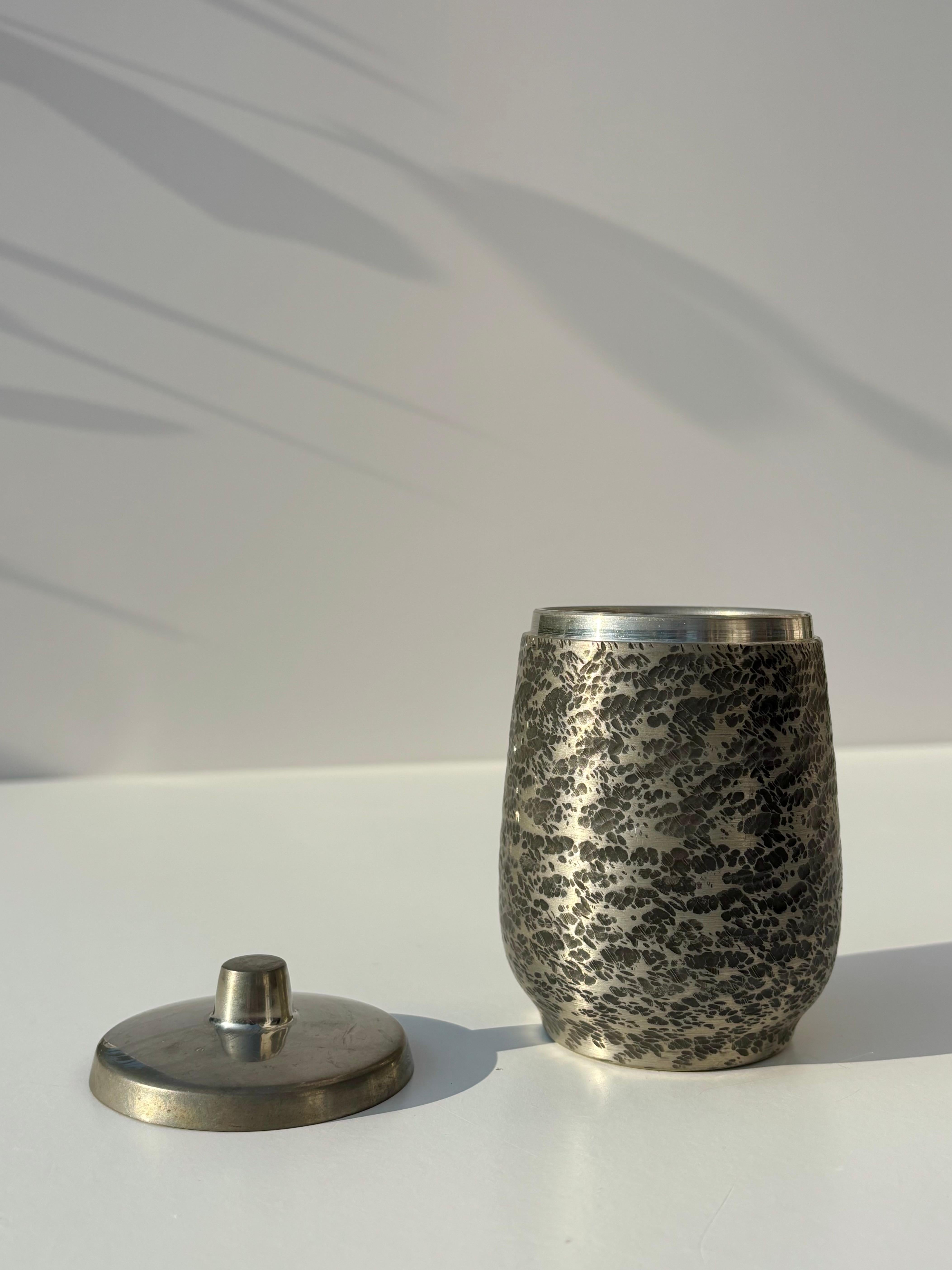 Norwegian Decorated Pewter Lidded Vessel, Norway, 1950s For Sale