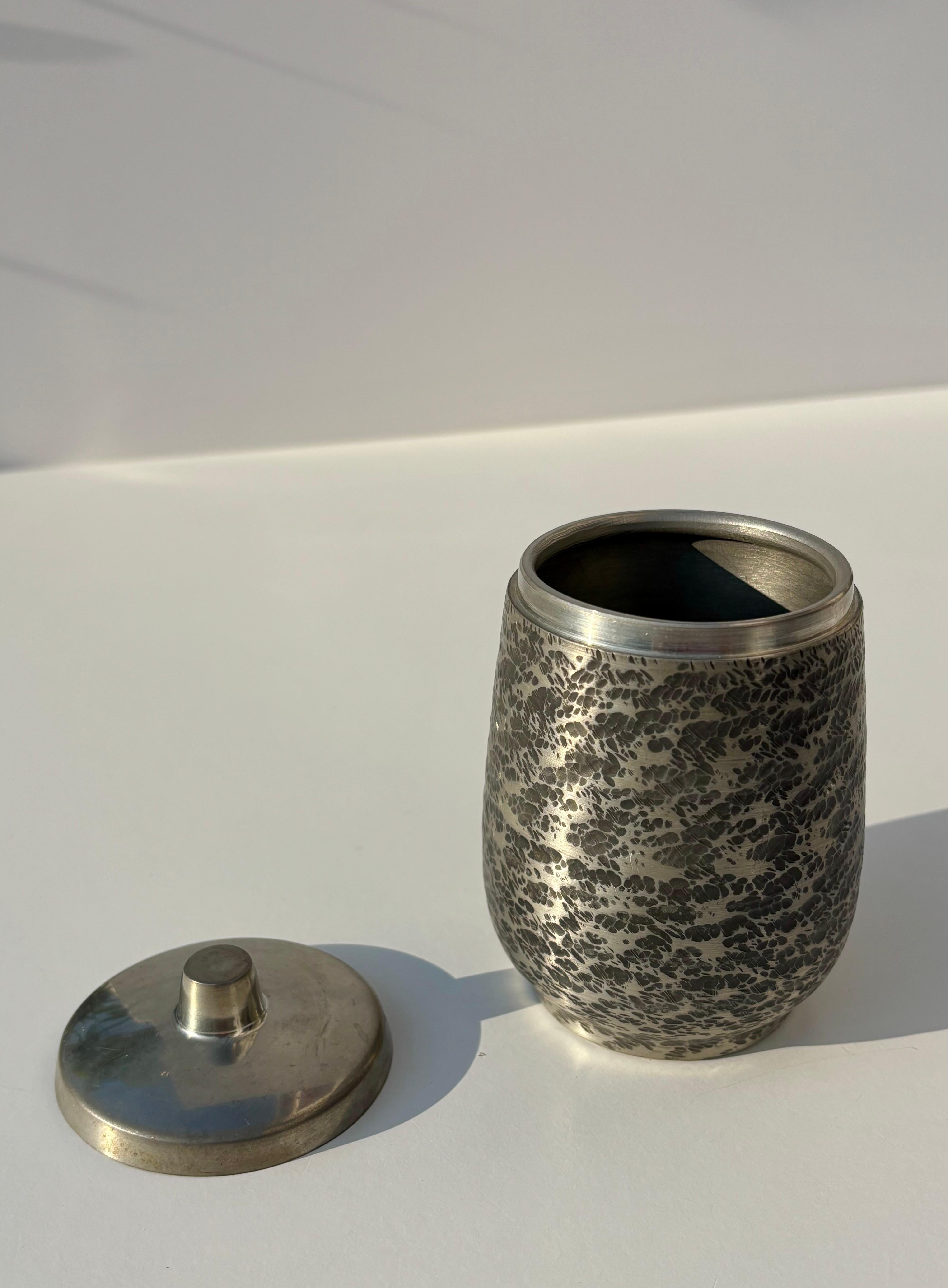Hand-Carved Decorated Pewter Lidded Vessel, Norway, 1950s For Sale