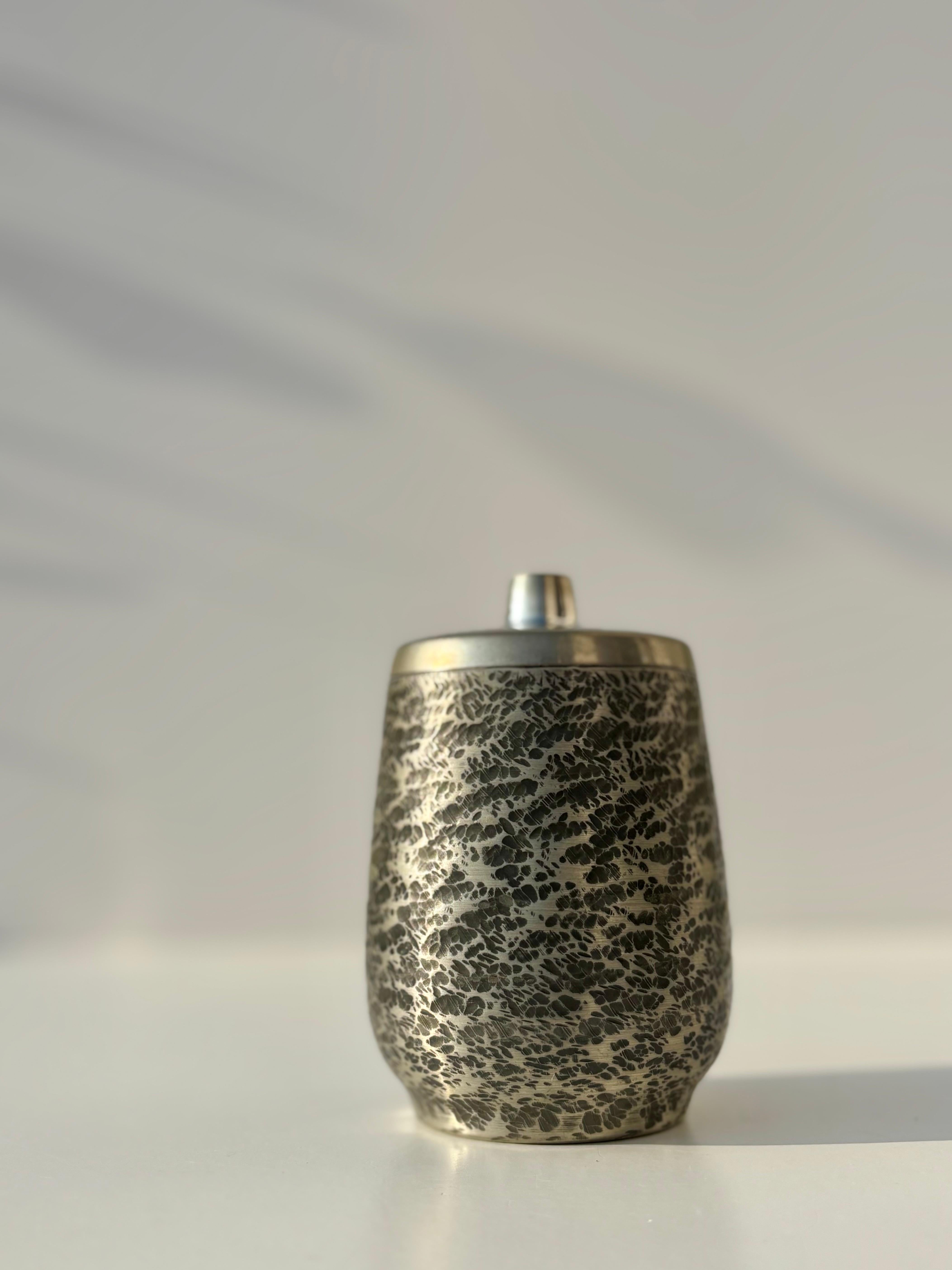 20th Century Decorated Pewter Lidded Vessel, Norway, 1950s For Sale