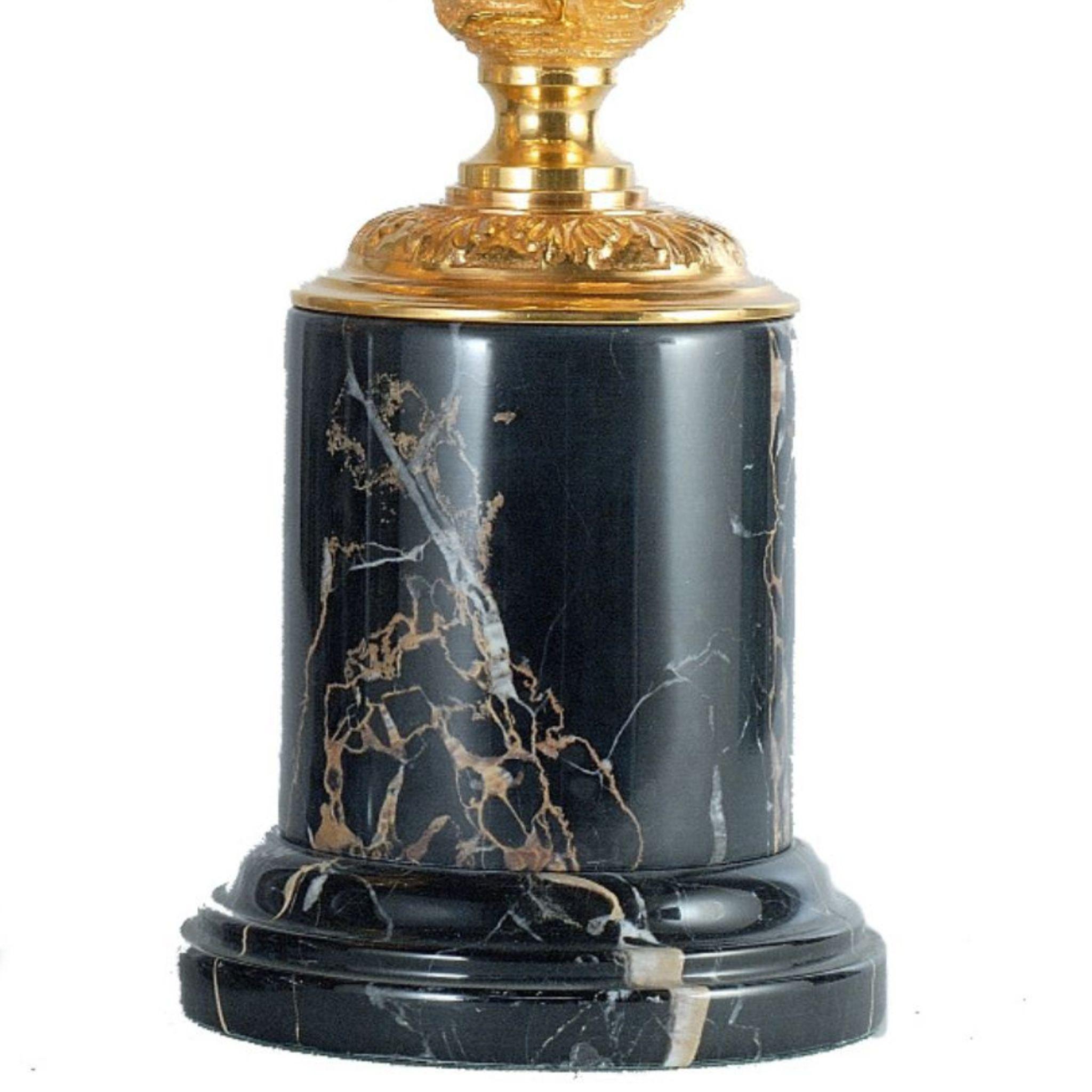 Contemporary Hercules Satin brass cup with black marble base For Sale