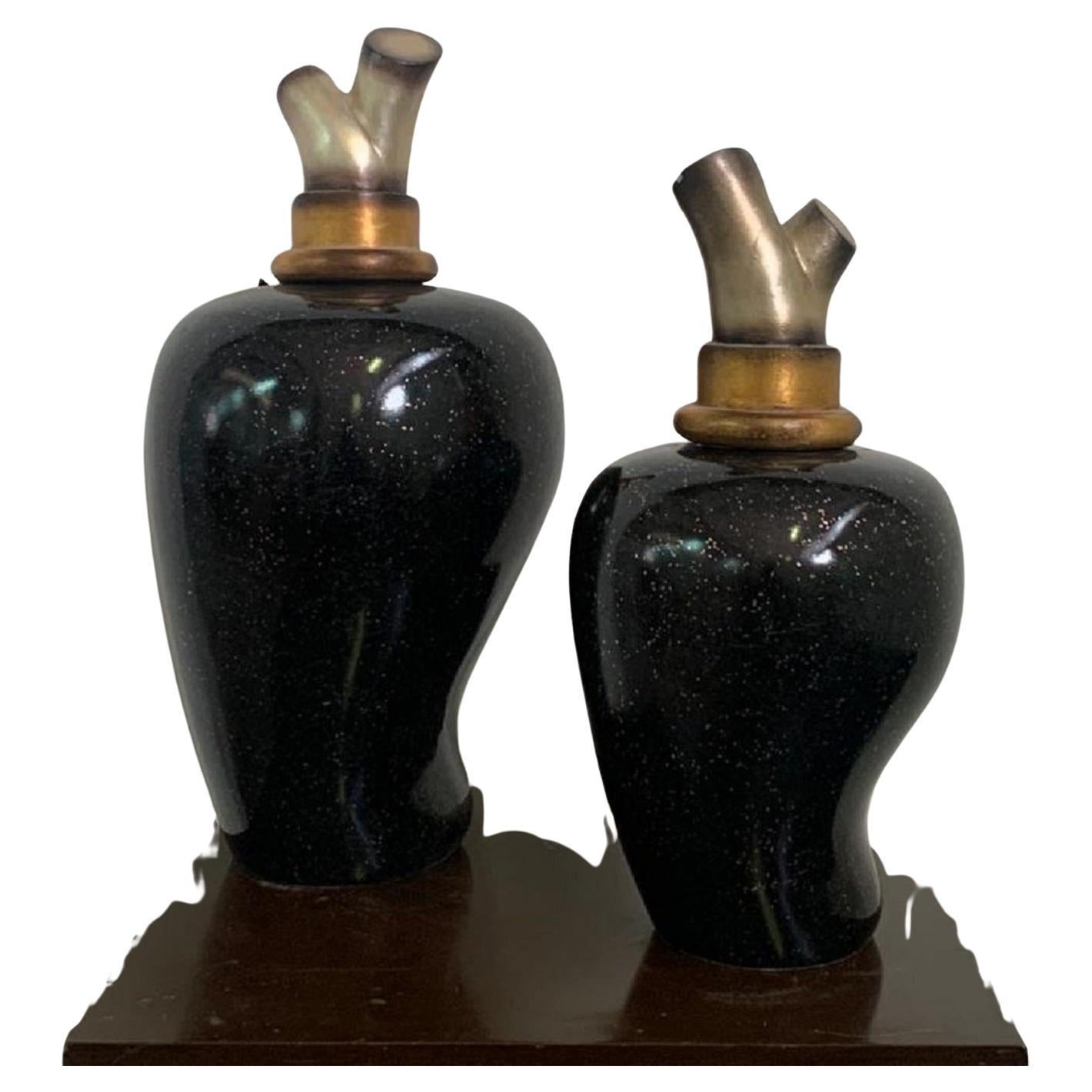 Decorated Vases from Lam Lee Group, 1980s, Set of 2 For Sale