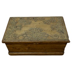 Antique Decorated Victorian Pine Blanket Box with Stud-work Design    