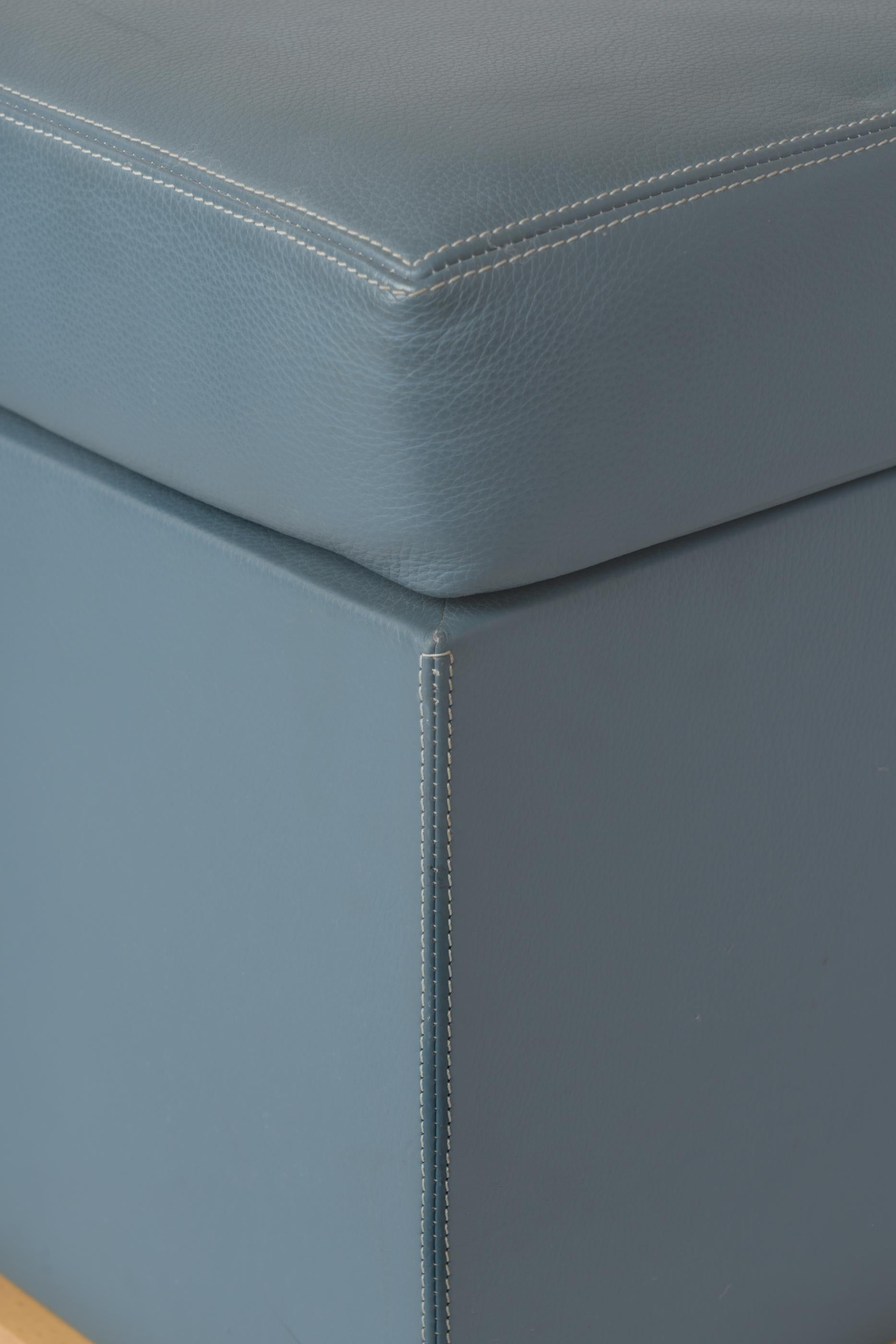Ottomans en cuir bleu 