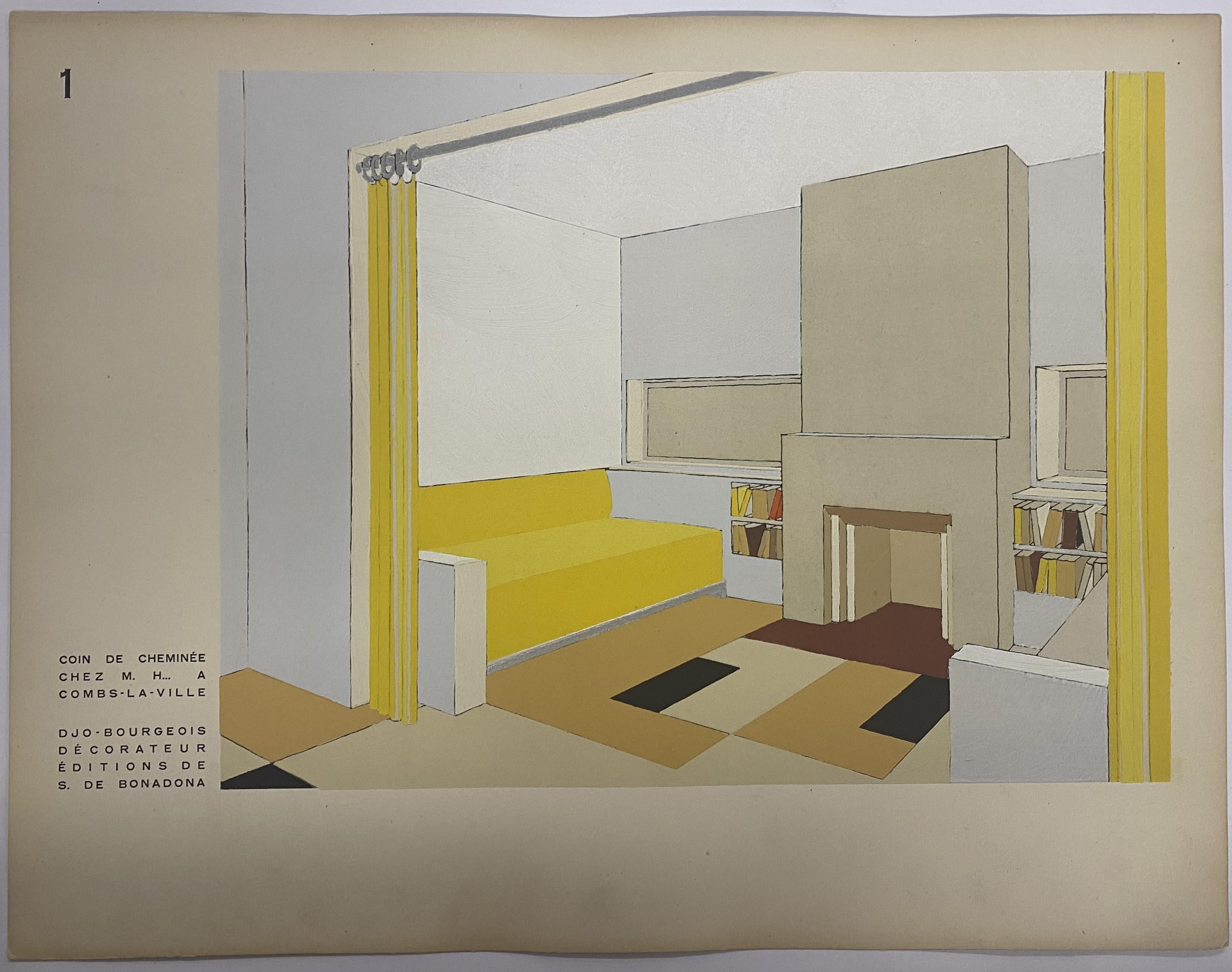 Un portfolio oblong de format A4 contenant 48 plaques de pochoir absolument étonnantes et exquises. Les planches sont toutes présentes, très propres et en bel état. Présentation de décors de chambre datant d'environ 1925 et réalisés par certains des