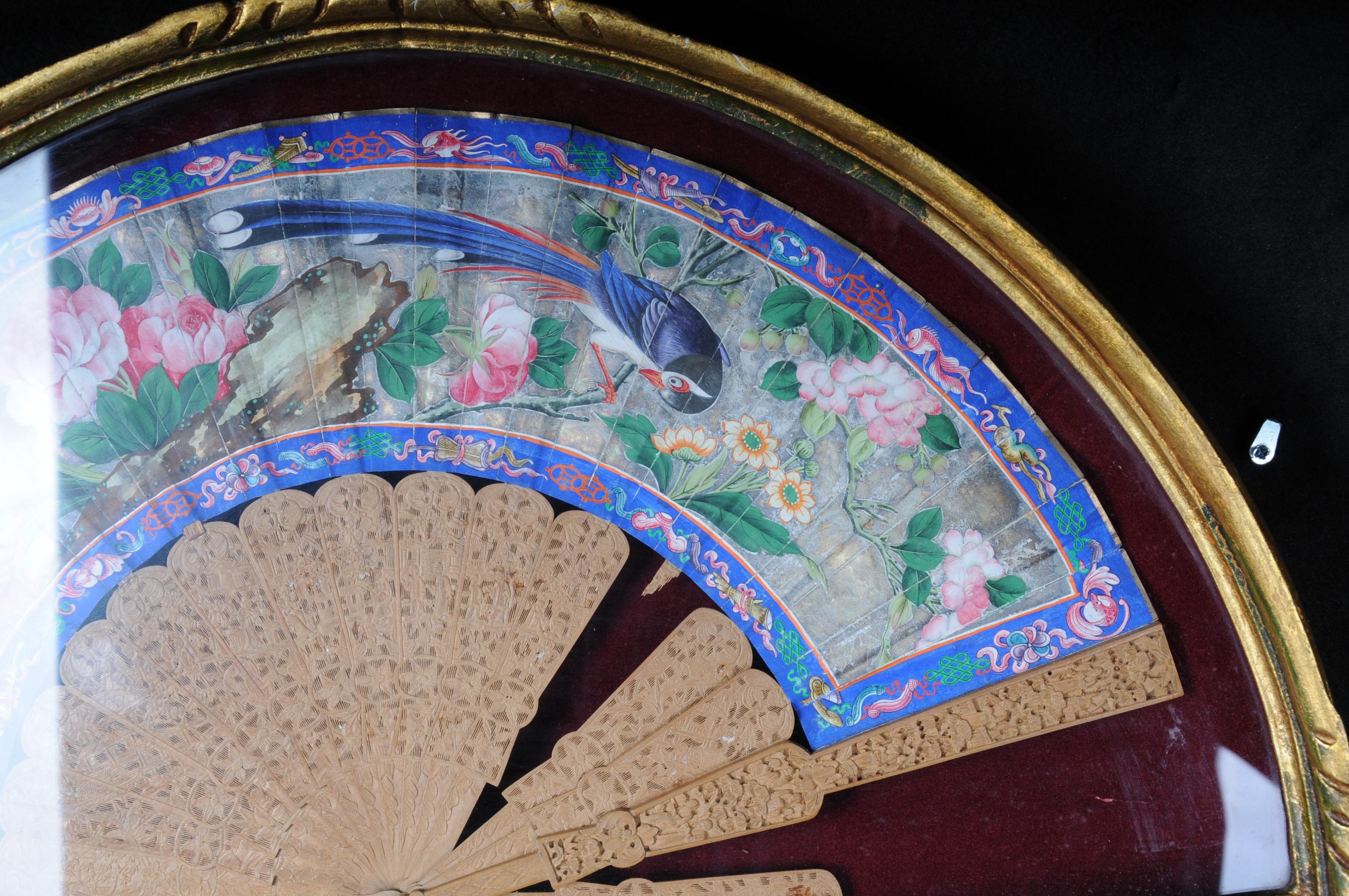 Decorative Hand Fan in Gilded Frame Demilune, 20th Century For Sale 2