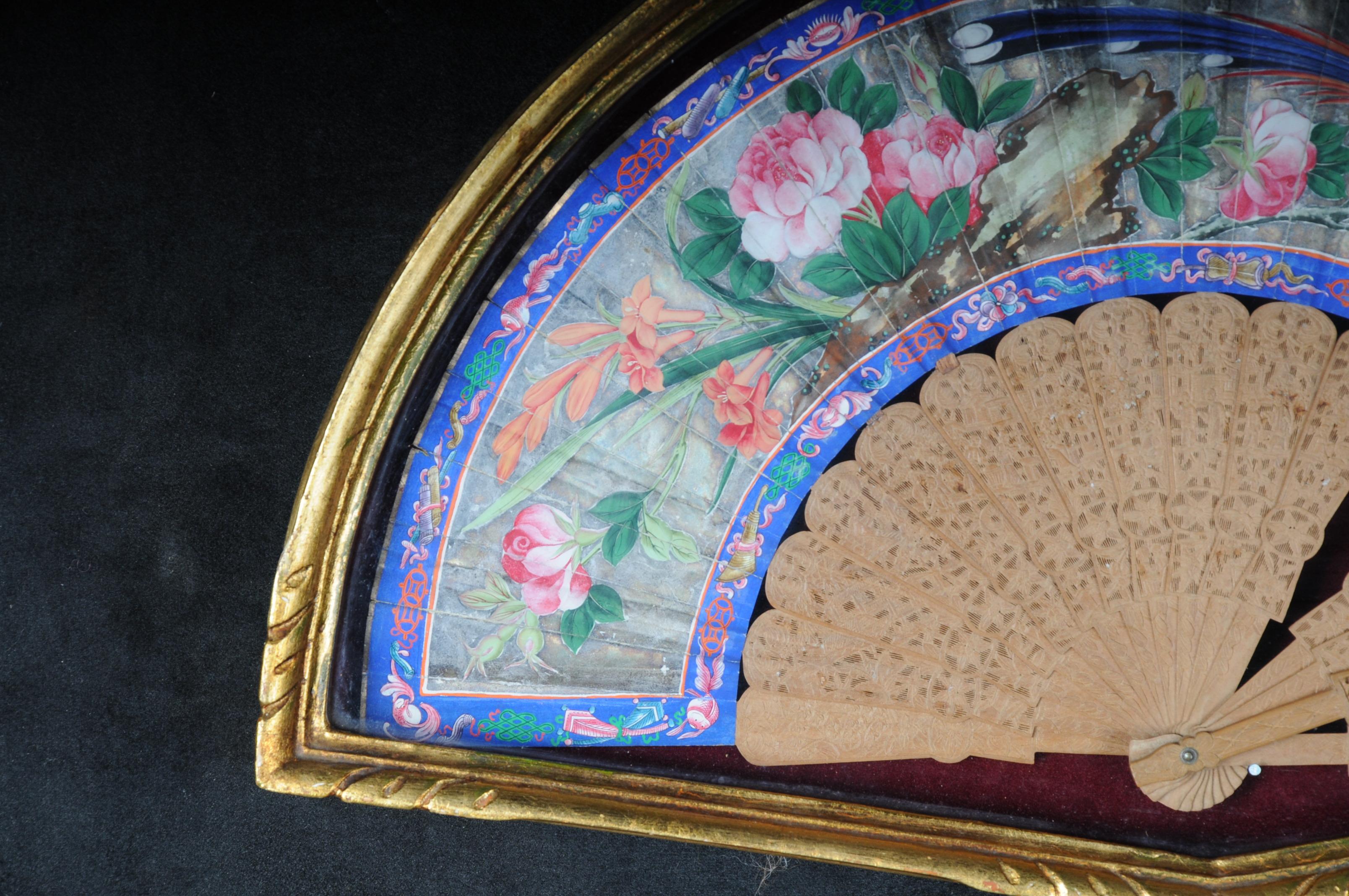 Decorative Hand Fan in Gilded Frame Demilune, 20th Century For Sale 4