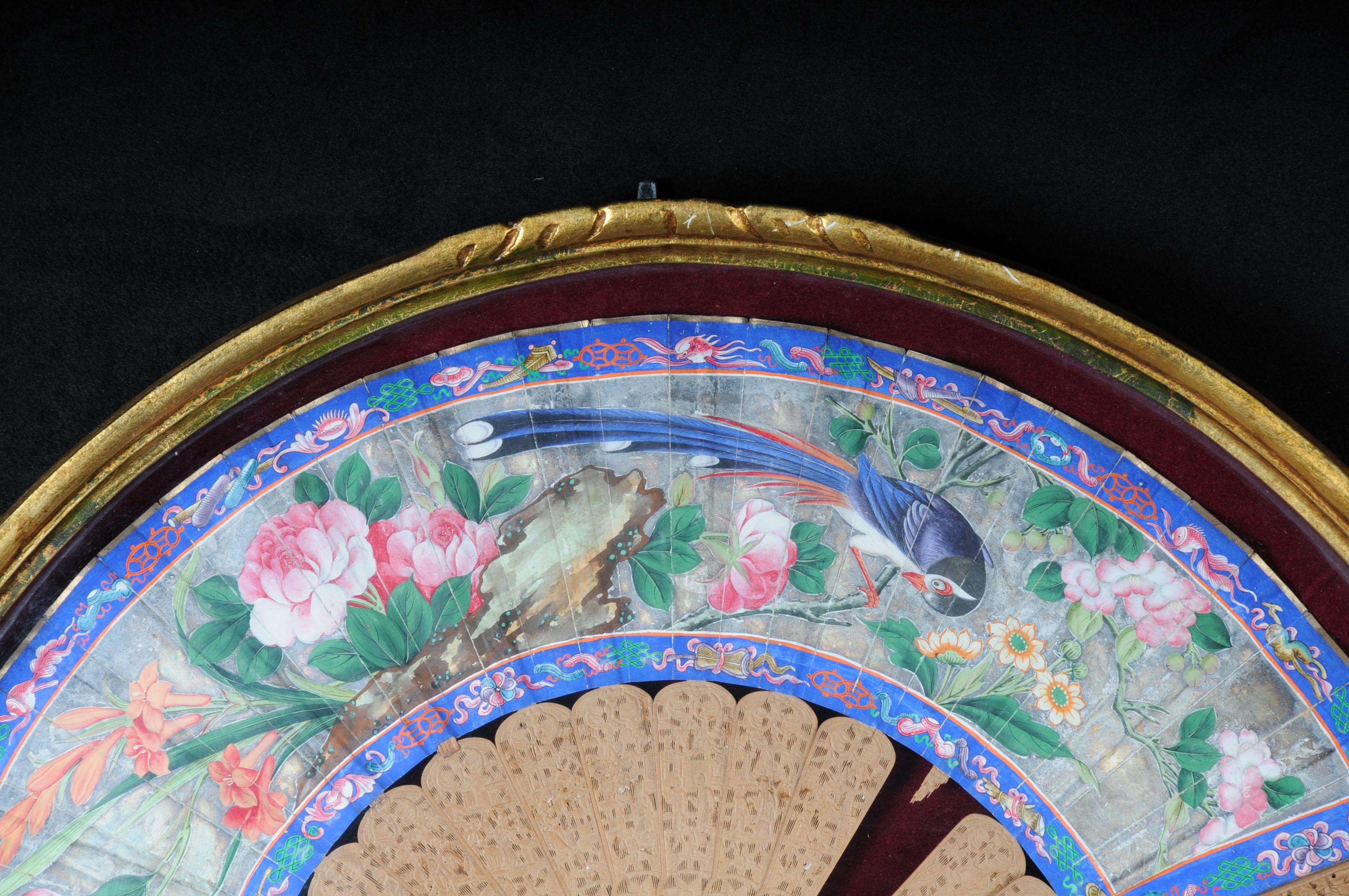 Decorative Hand Fan in Gilded Frame Demilune, 20th Century For Sale 5