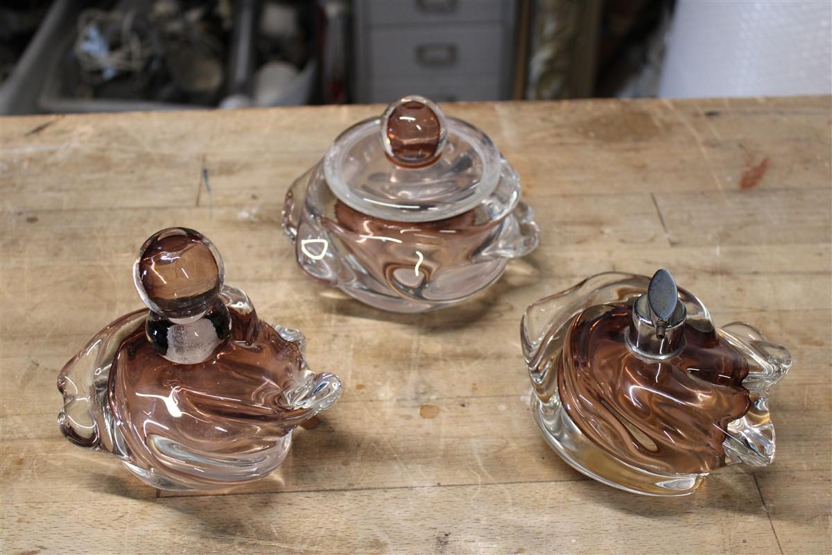 Mid-Century Modern Decorativ Massif Vanity Set Murano Glass 1940s Seguso Italy perfume jar For Sale