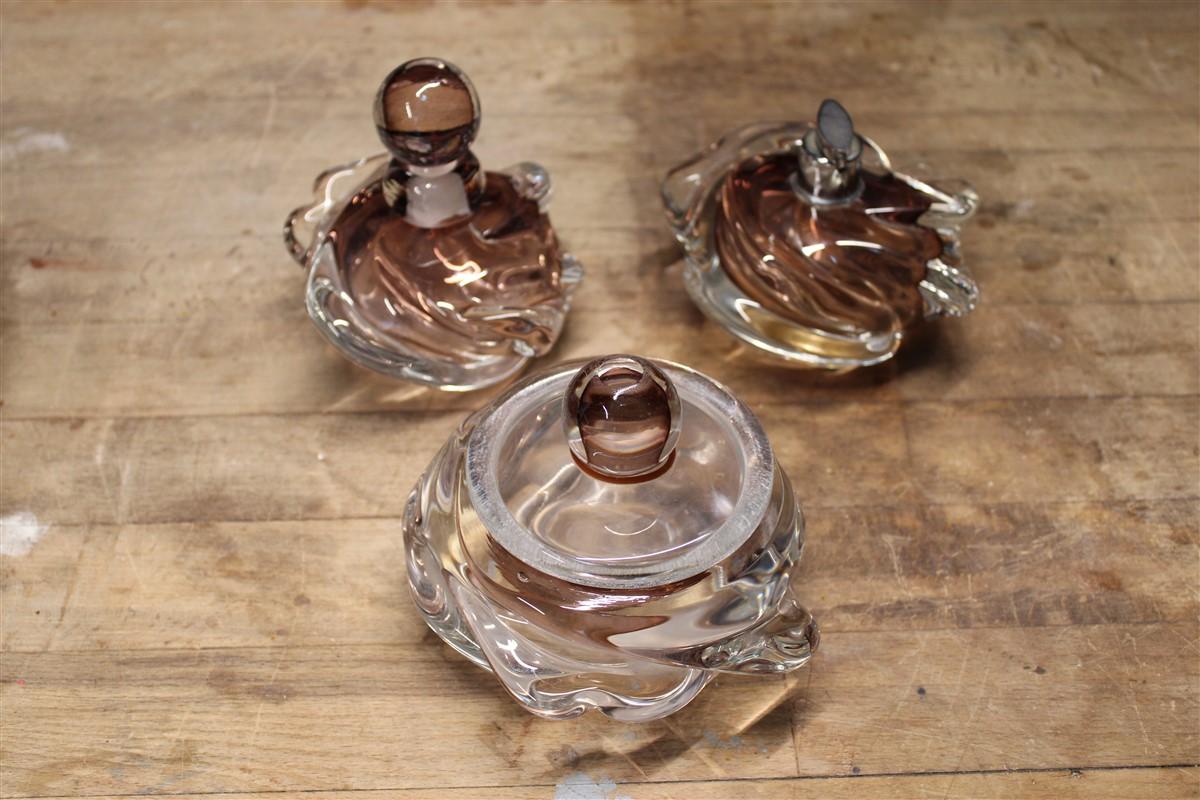 Italian Decorativ Massif Vanity Set Murano Glass 1940s Seguso Italy perfume jar For Sale