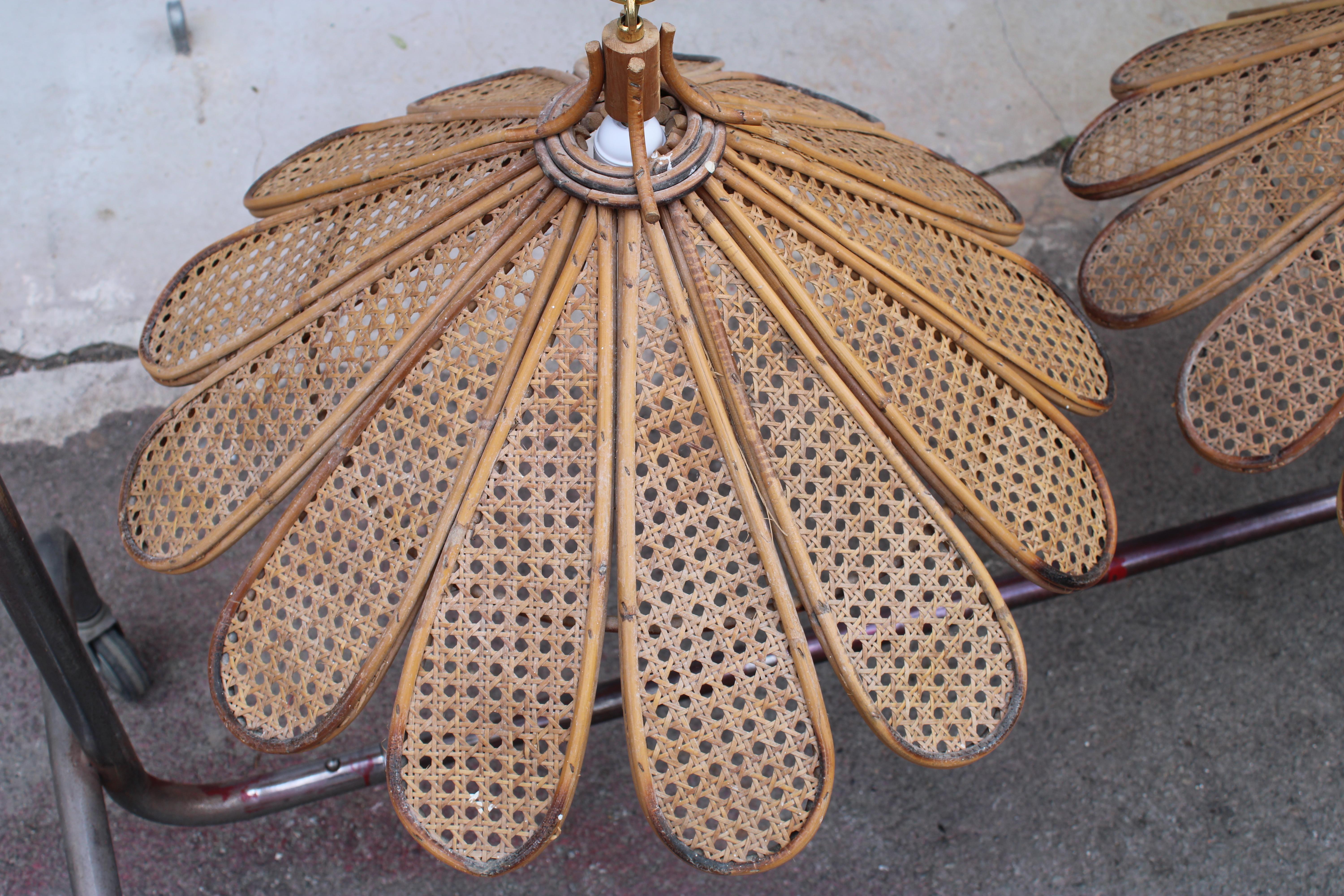 Decorative Pair of Bamboo and Brass Chandeliers Italian design 1950s For Sale 6
