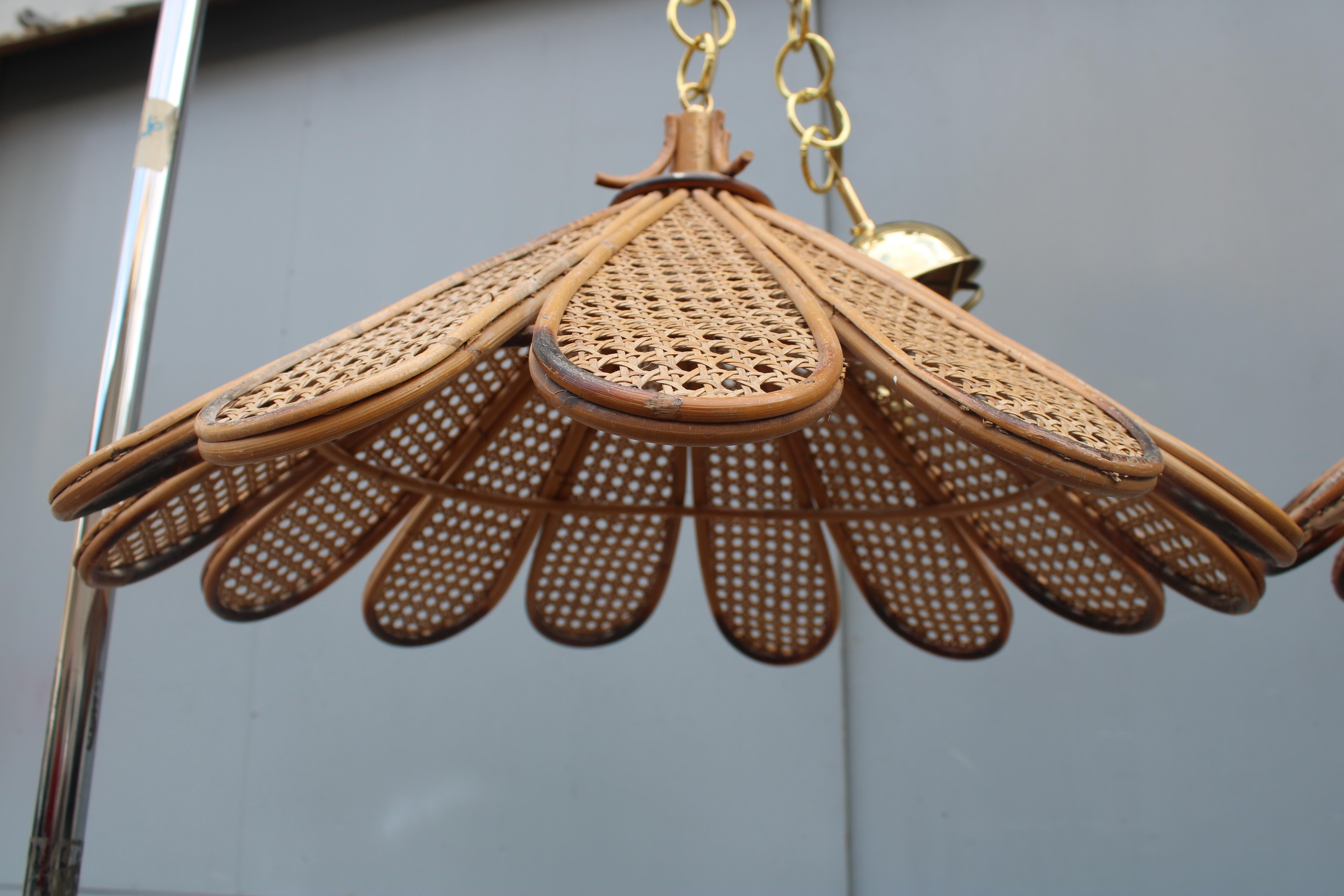 Decorative Pair of Bamboo and Brass Chandeliers Italian design 1950s For Sale 11