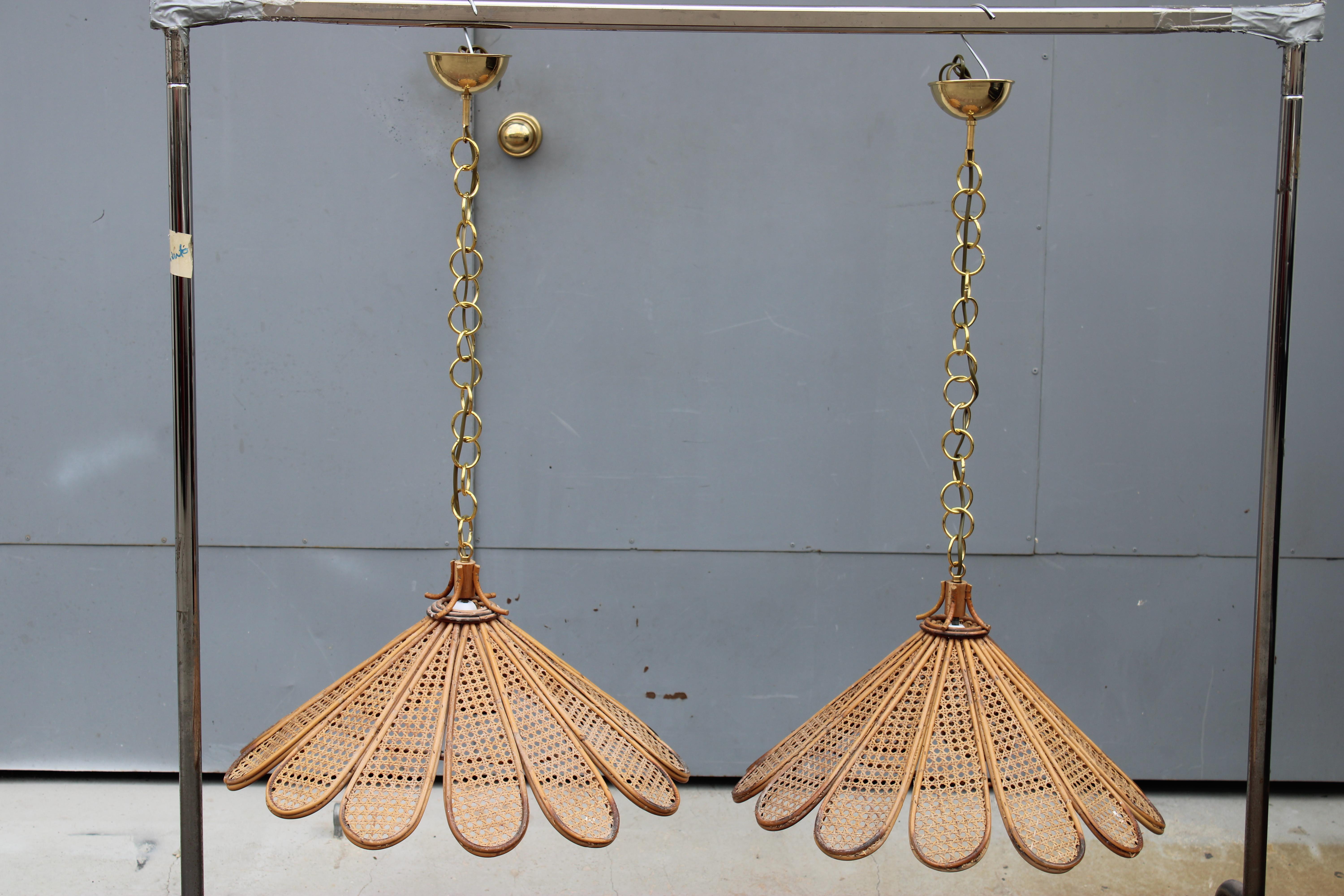 Particular and Decorative pair of Italian bamboo chandelier brass parts 