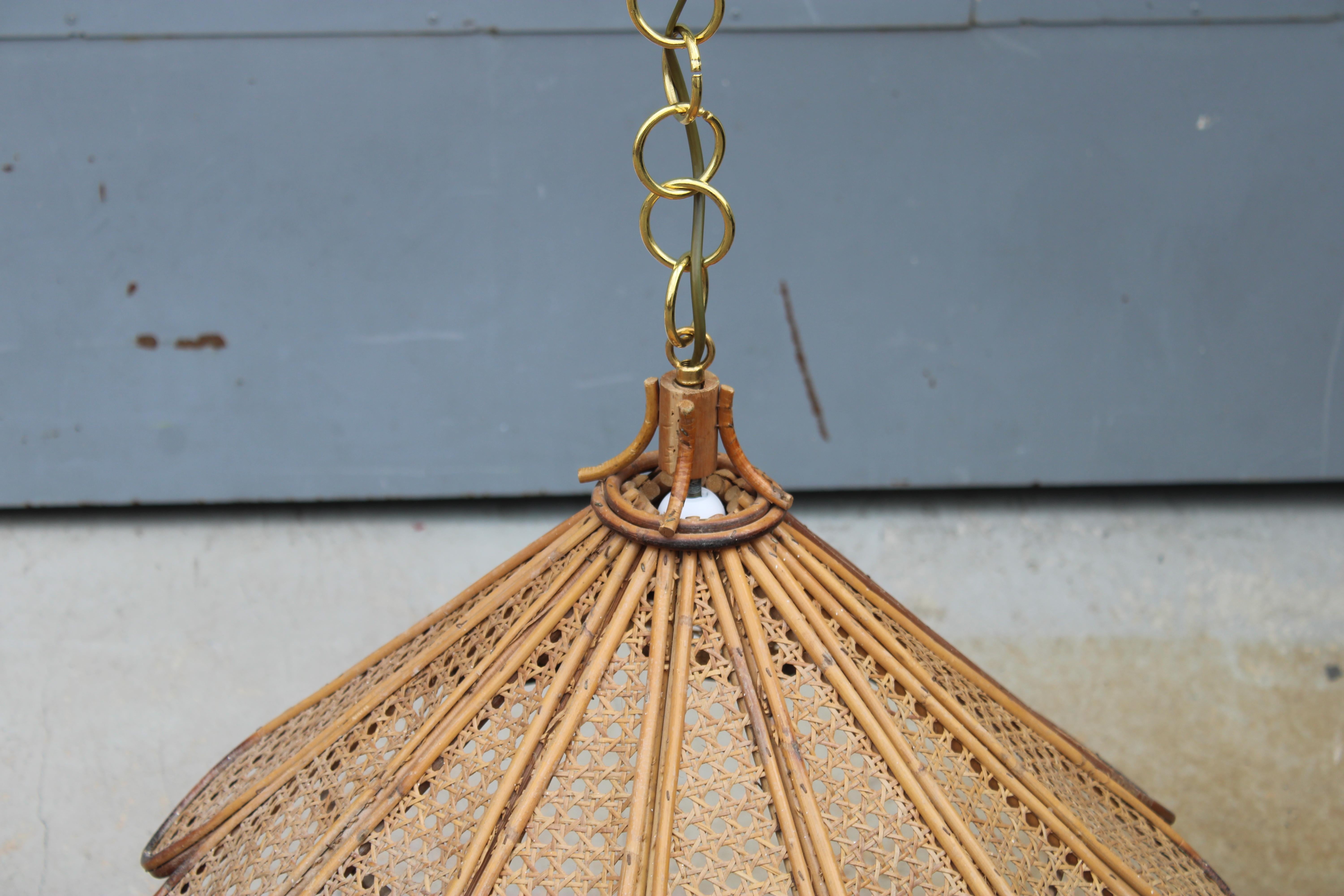 European Decorative Pair of Bamboo and Brass Chandeliers Italian design 1950s For Sale
