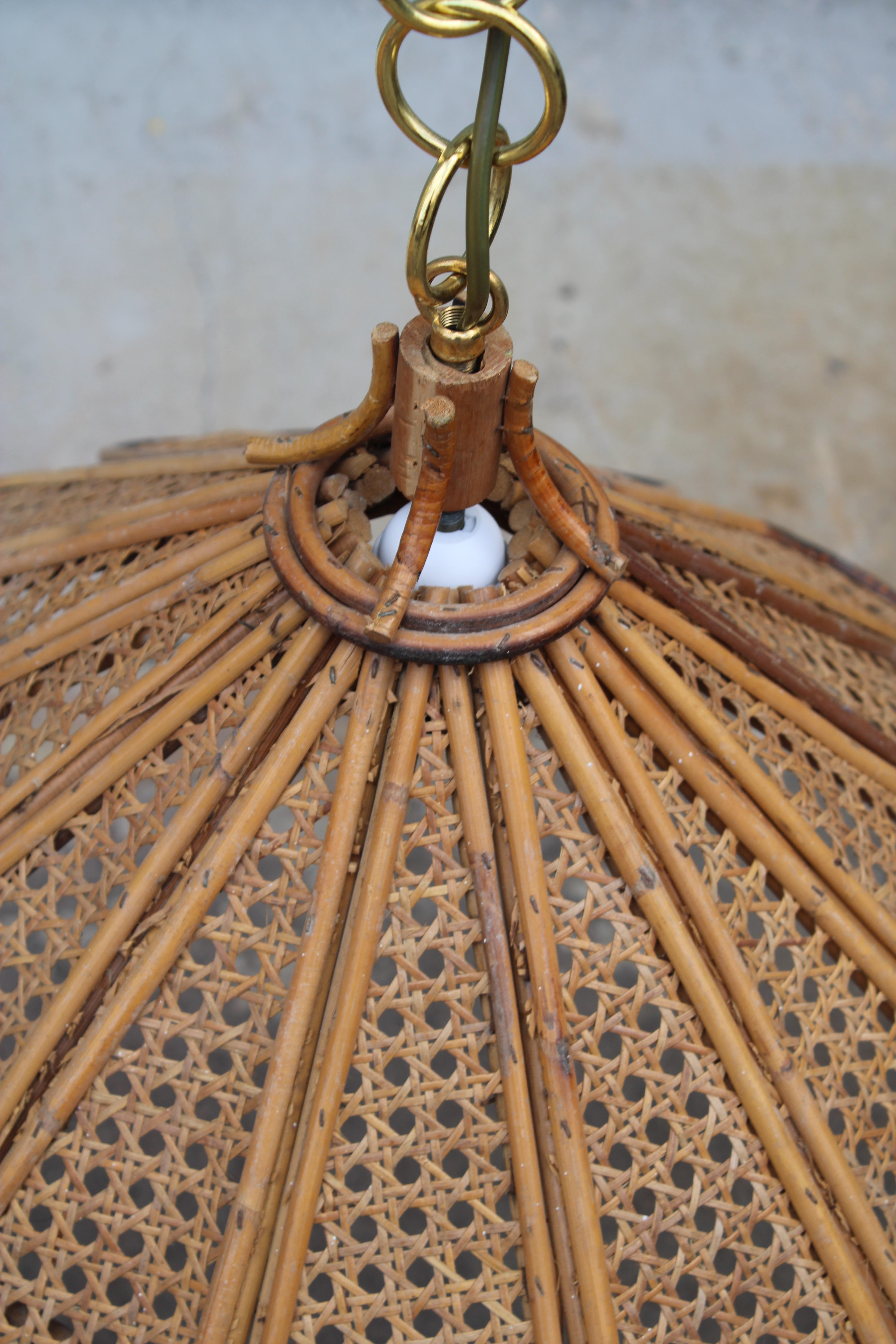 Mid-20th Century Decorative Pair of Bamboo and Brass Chandeliers Italian design 1950s For Sale