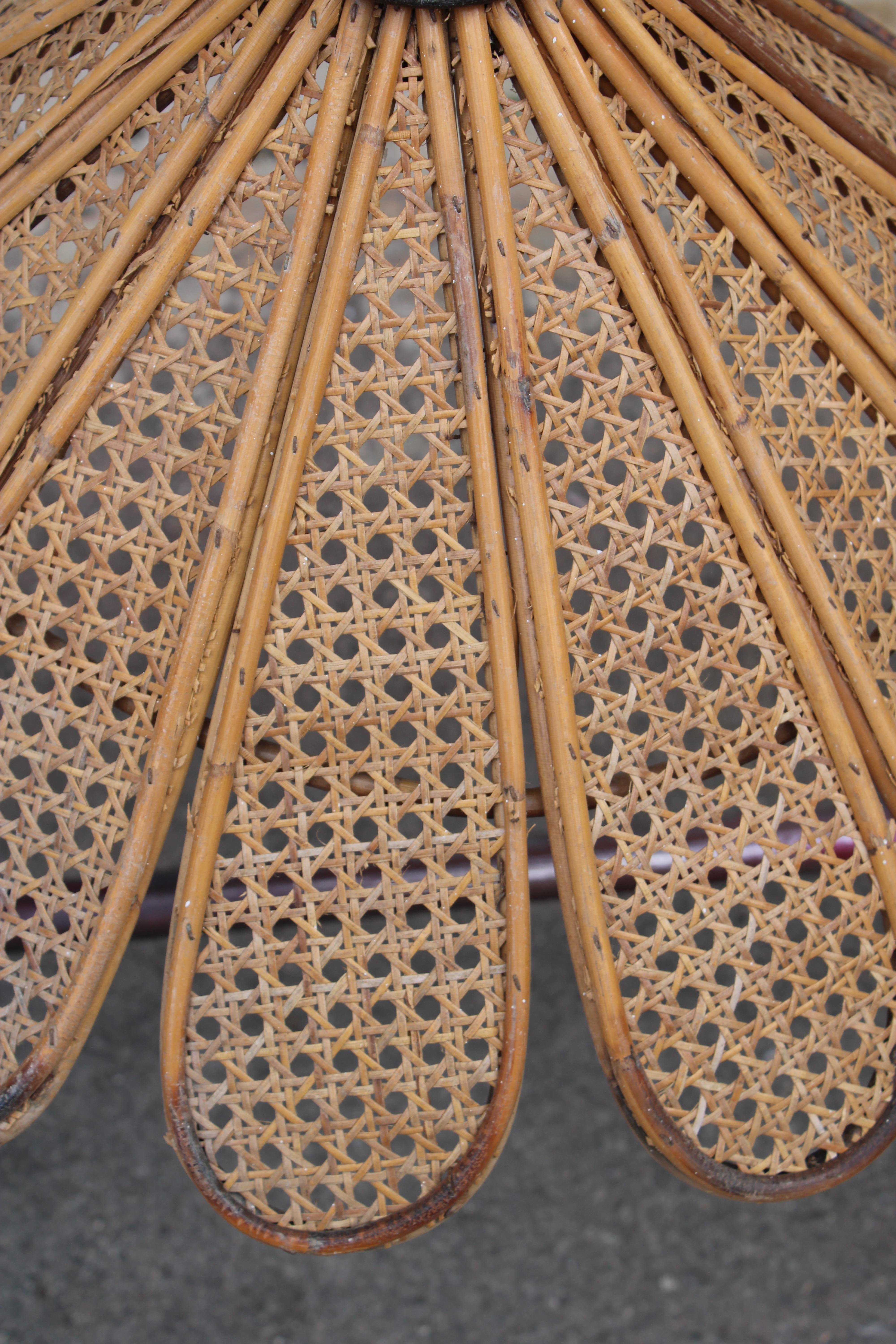 Decorative Pair of Bamboo and Brass Chandeliers Italian design 1950s For Sale 1