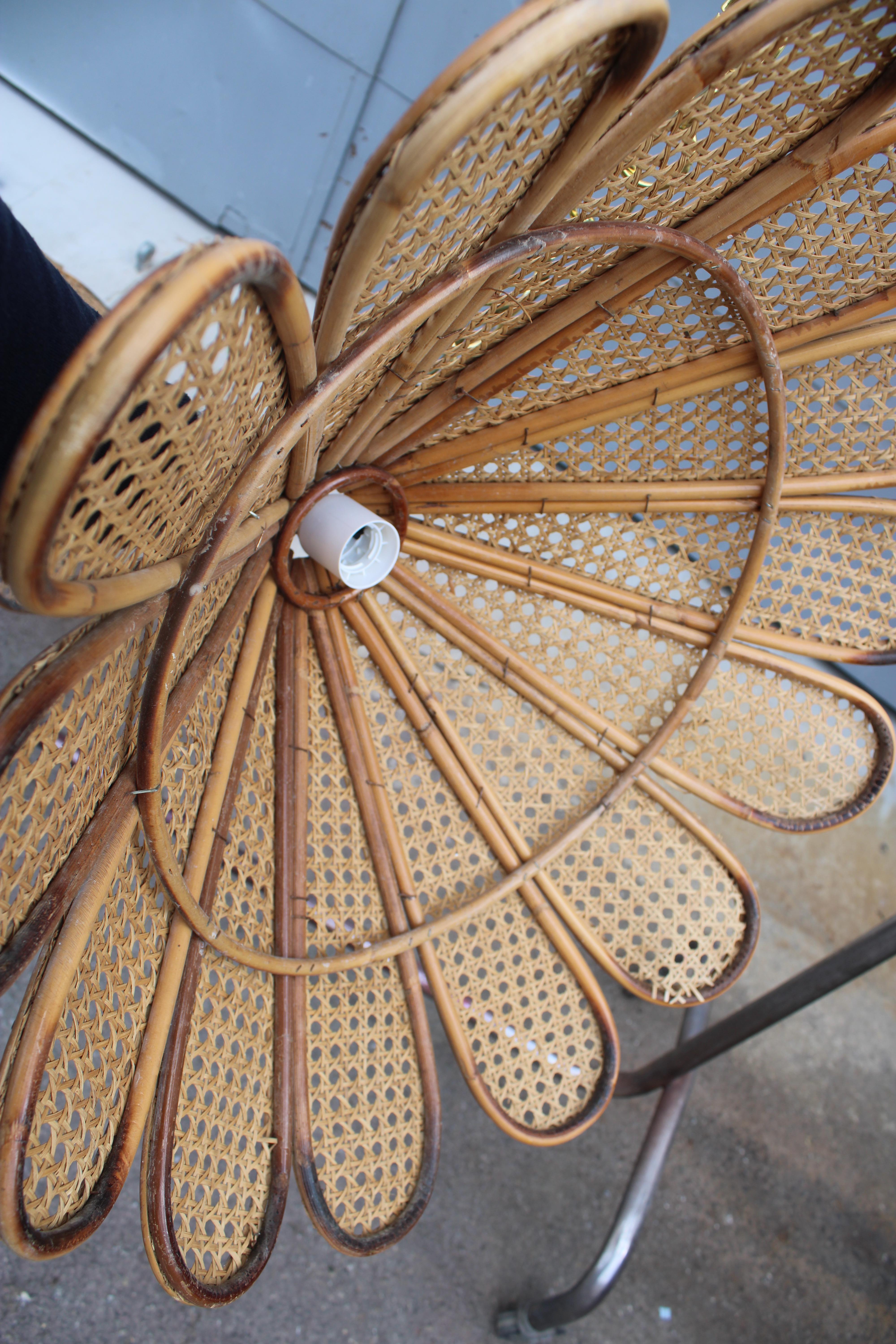 Decorative Pair of Bamboo and Brass Chandeliers Italian design 1950s For Sale 3