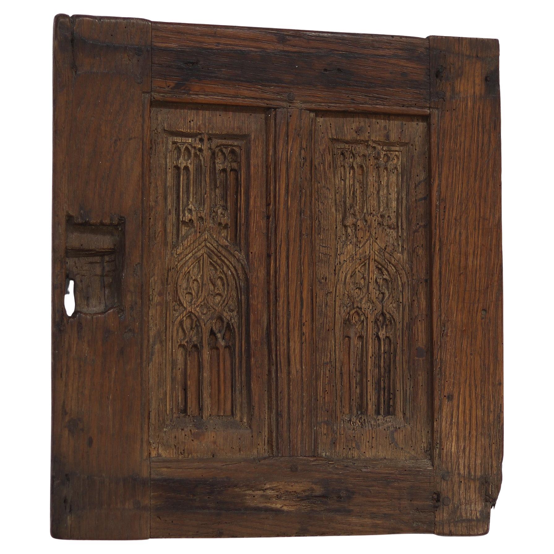 Decorative 17th Century Oak Carved Gothic Cabinet Door / Panel For Sale