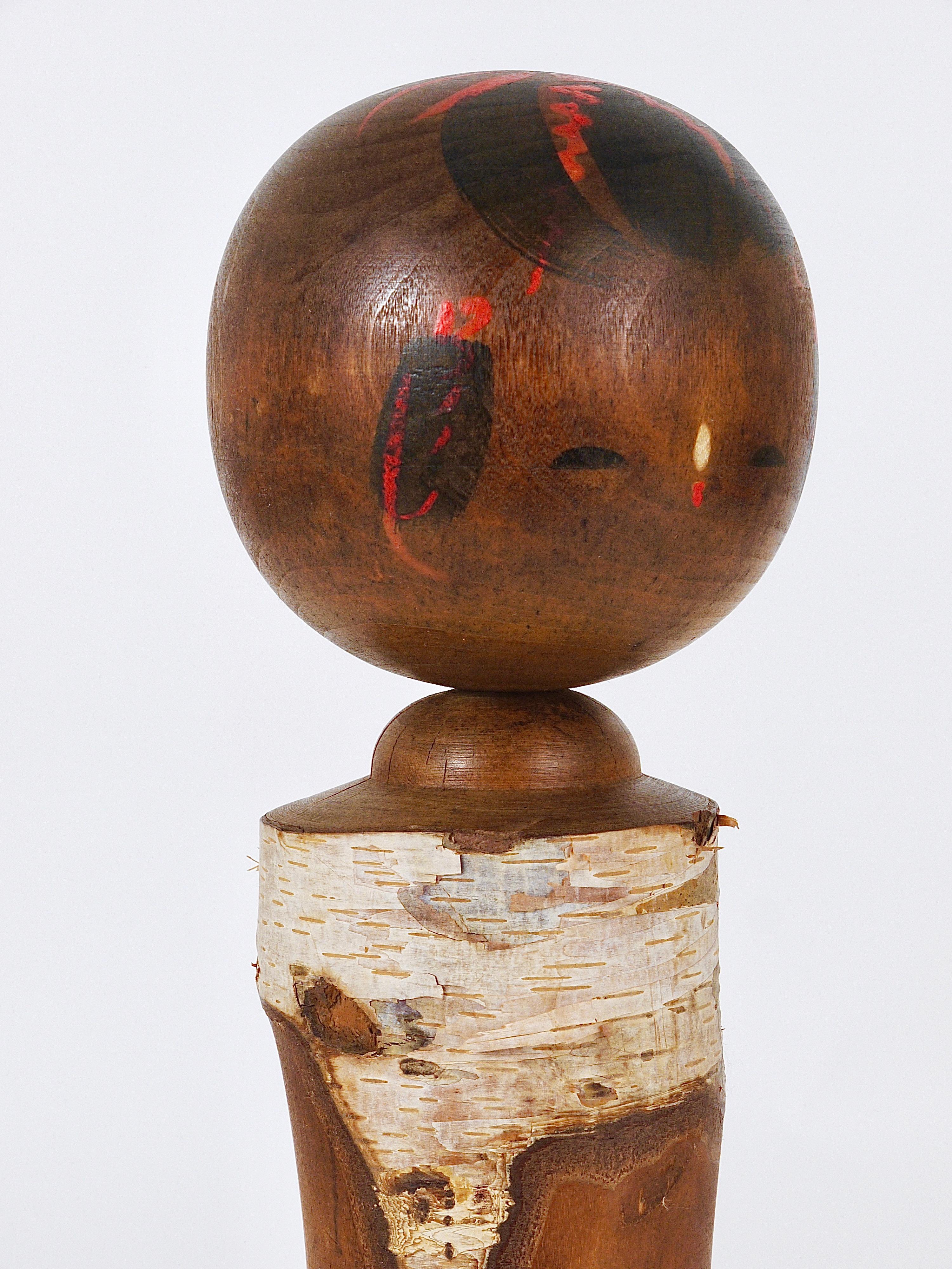 Wood Decorative Kokeshi Doll Sculpture from Northern Japan, Hand-Painted For Sale