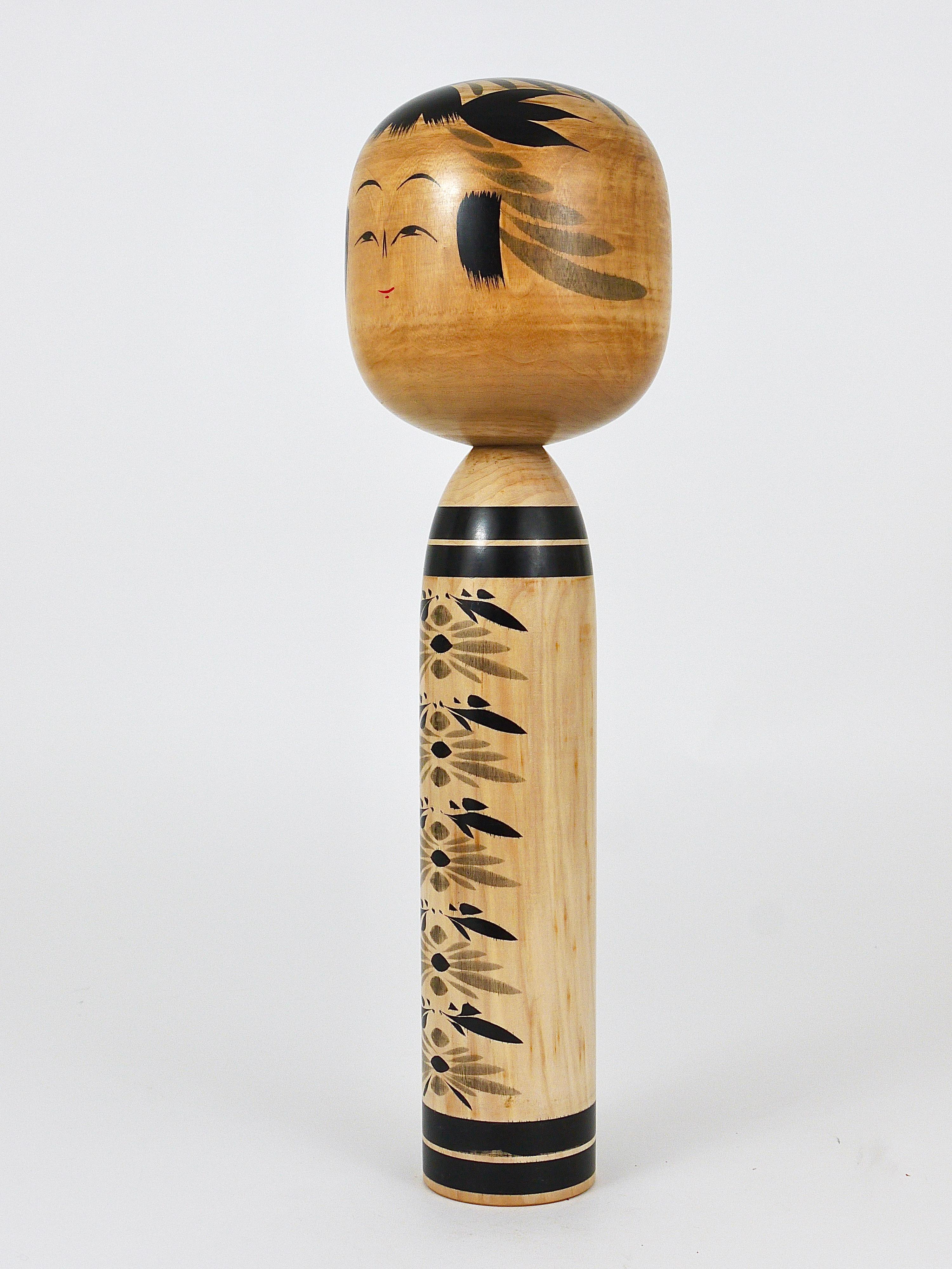 Japanese Decorative Togatta Kokeshi Doll Sculpture from Northern Japan, Hand-Painted For Sale
