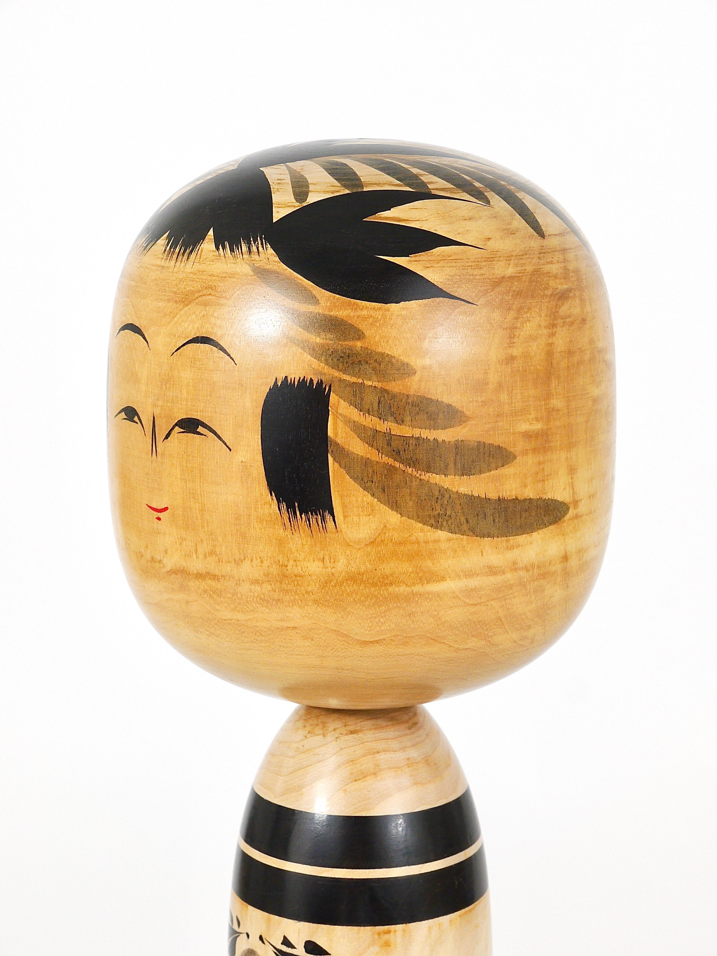 Wood Decorative Togatta Kokeshi Doll Sculpture from Northern Japan, Hand-Painted For Sale