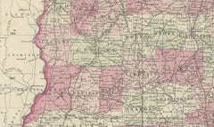 Decorative 1864 Civil War Era Map of Indiana with Lake Michigan Detail