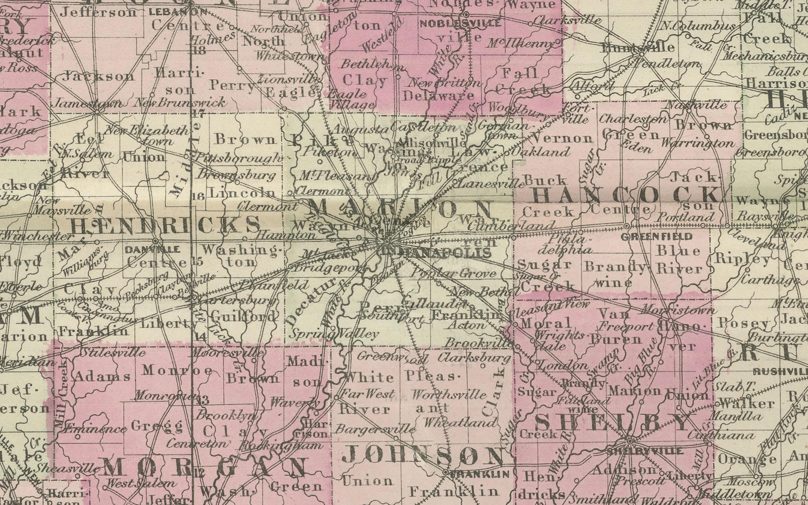 Dekorative Karte aus der Zeit des Bürgerkriegs 1864 von Indiana mit Lake Michigan-Details im Angebot 1