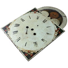 Antique Decorative 18th Century Moon Phase Painted Longcase Clock Dial, circa 1780-1790