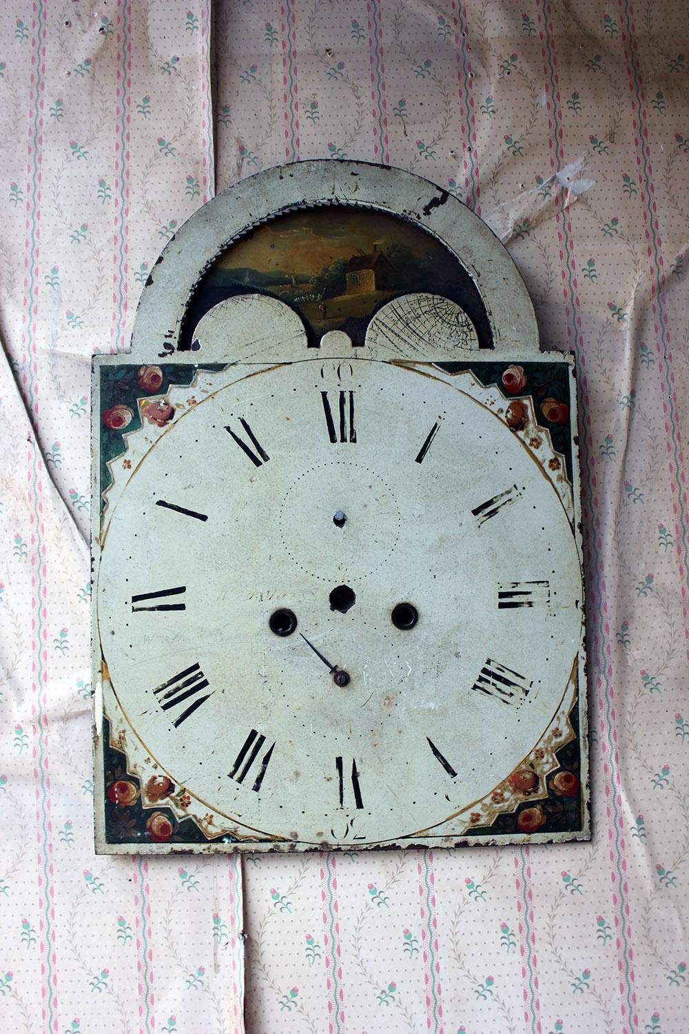 Decorative 18th Century Moon Phase Painted Longcase Clock Dial, circa 1780-1790 6