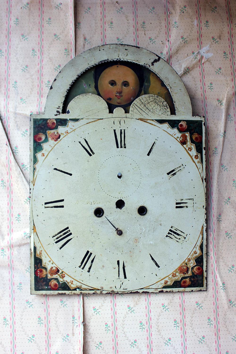 Decorative 18th Century Moon Phase Painted Longcase Clock Dial, circa 1780-1790 7