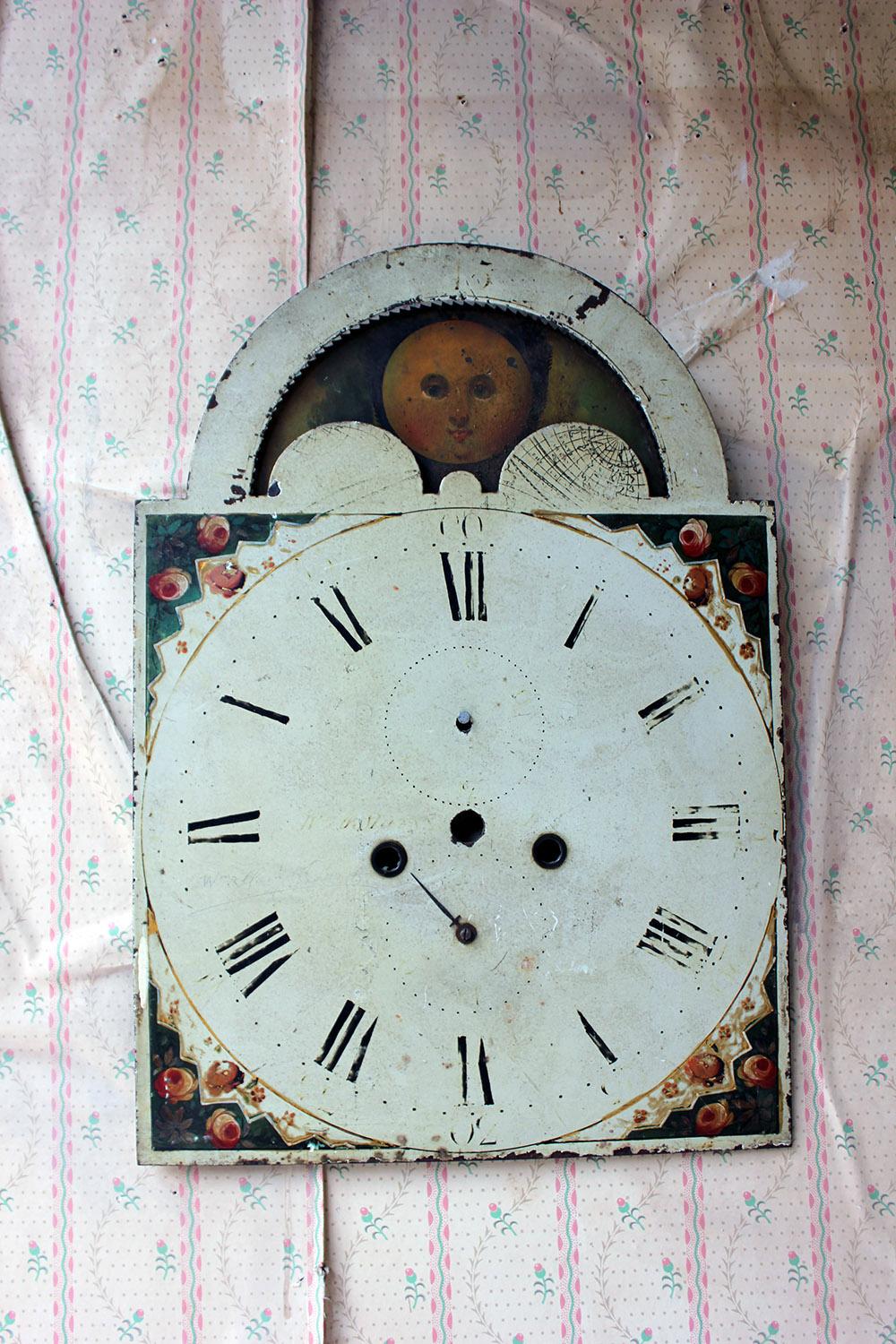 Decorative 18th Century Moon Phase Painted Longcase Clock Dial, circa 1780-1790 9