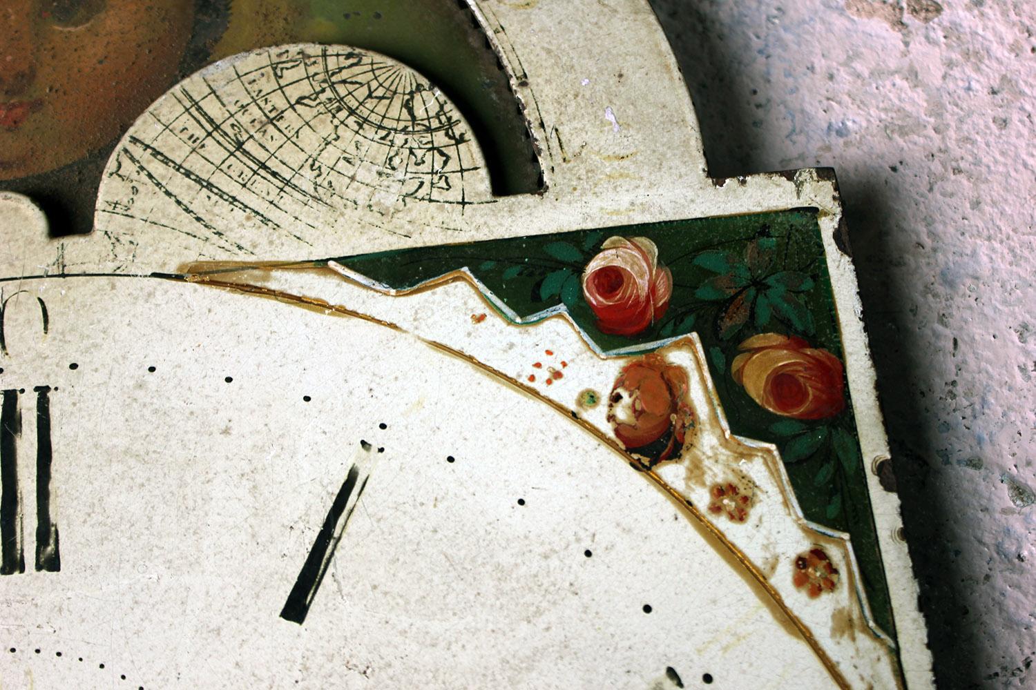 Hand-Painted Decorative 18th Century Moon Phase Painted Longcase Clock Dial, circa 1780-1790