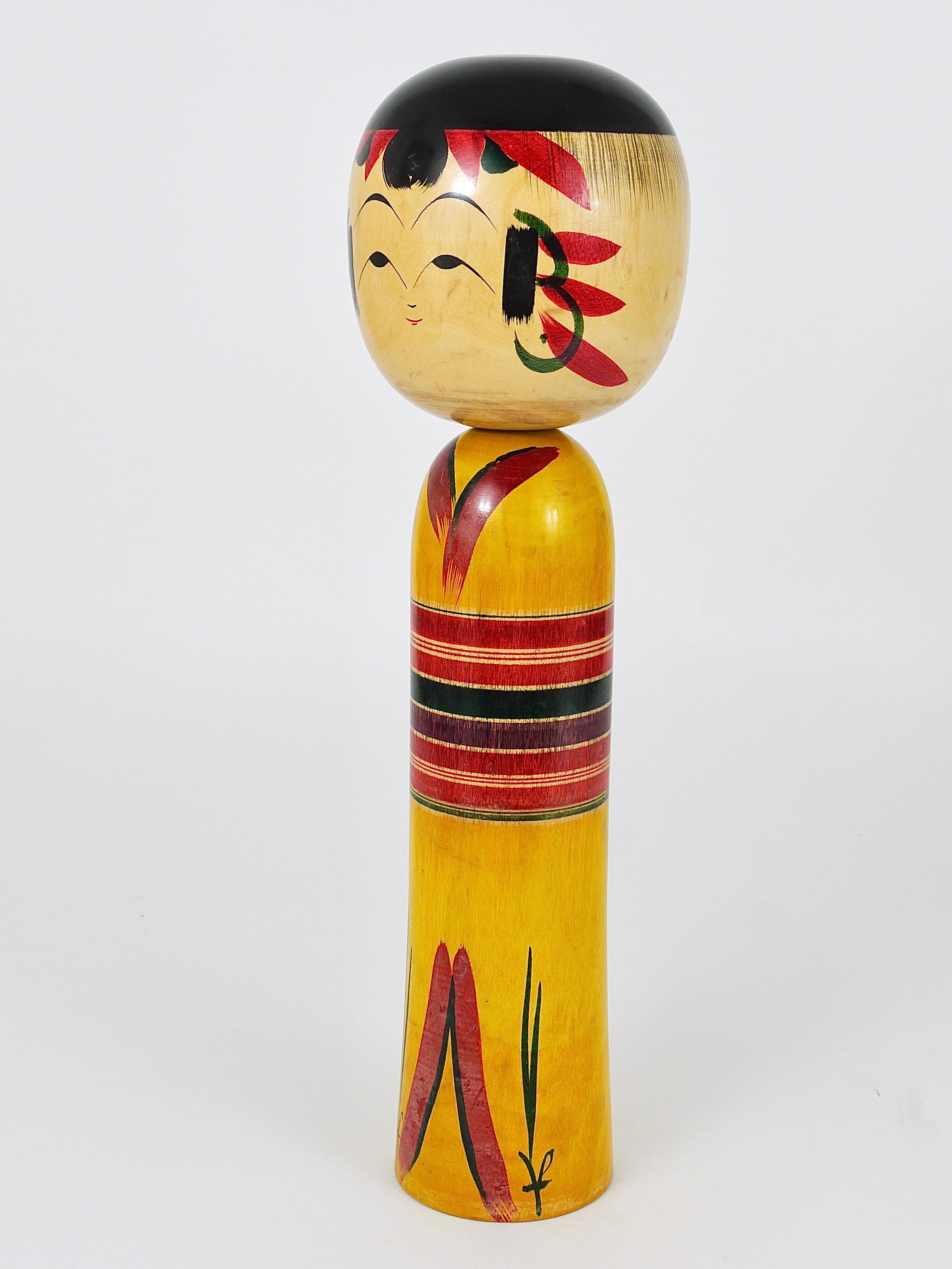 Decorative Kokeshi Doll Sculpture from Northern Japan, Hand-Painted, Signed 2