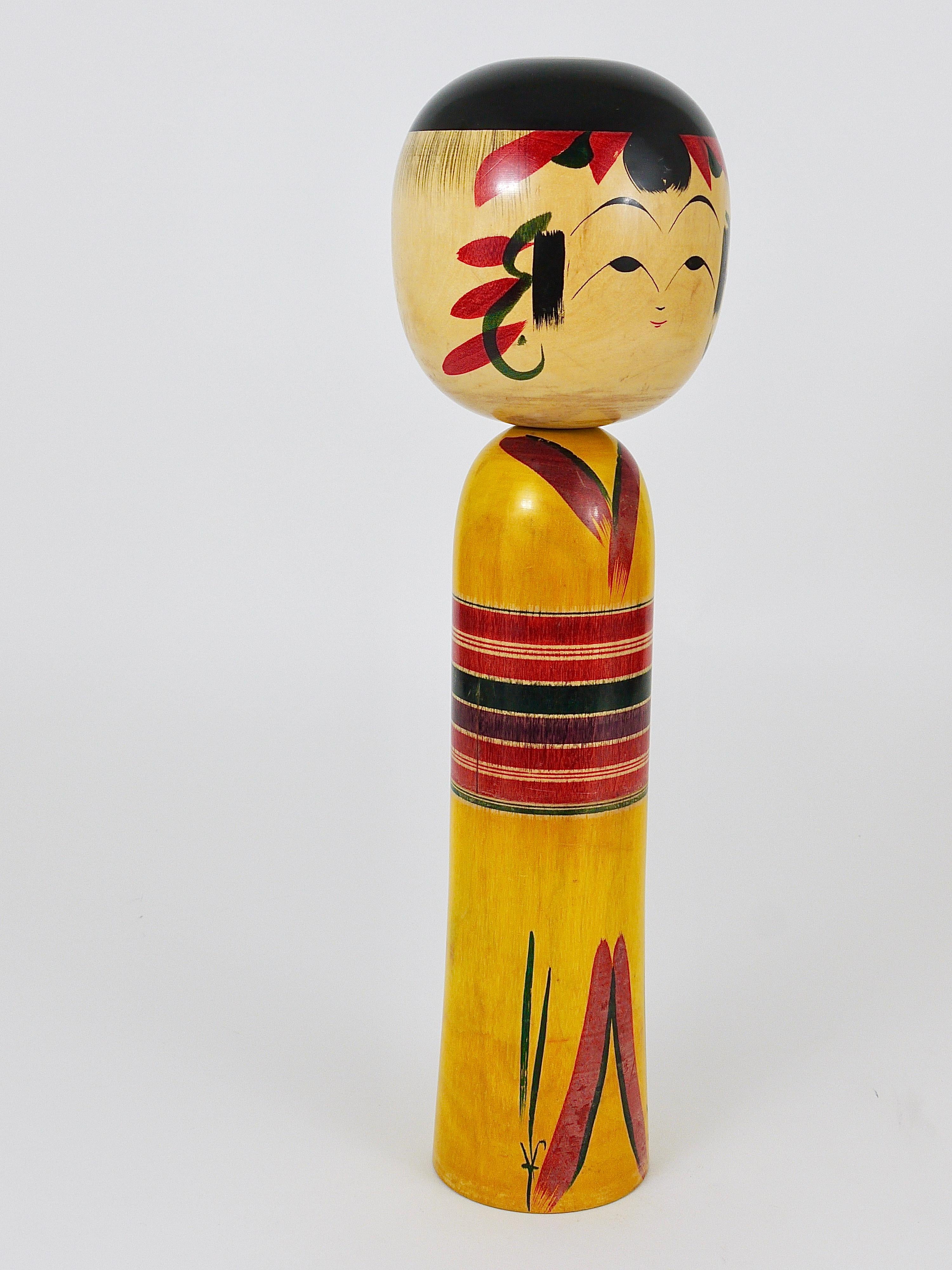 Decorative Kokeshi Doll Sculpture from Northern Japan, Hand-Painted, Signed 5