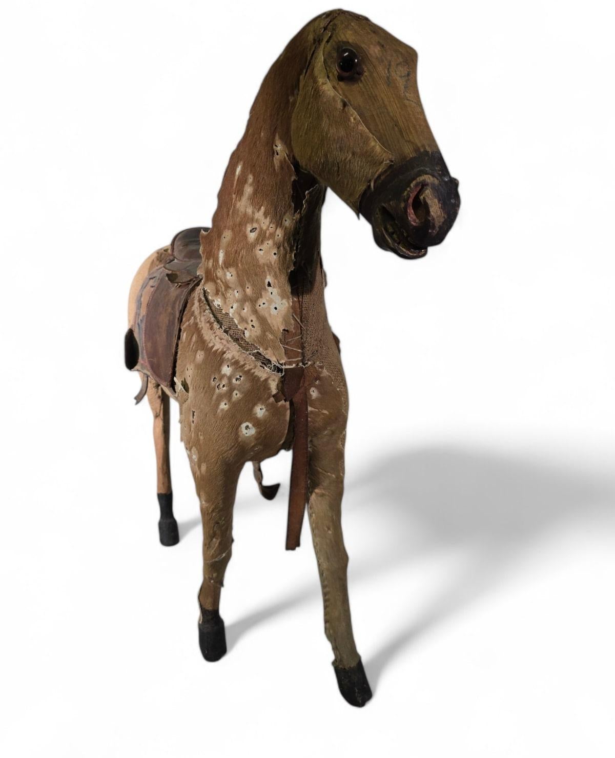 Late 19th Century Decorative 19th-Century Carved Wooden Horse For Sale