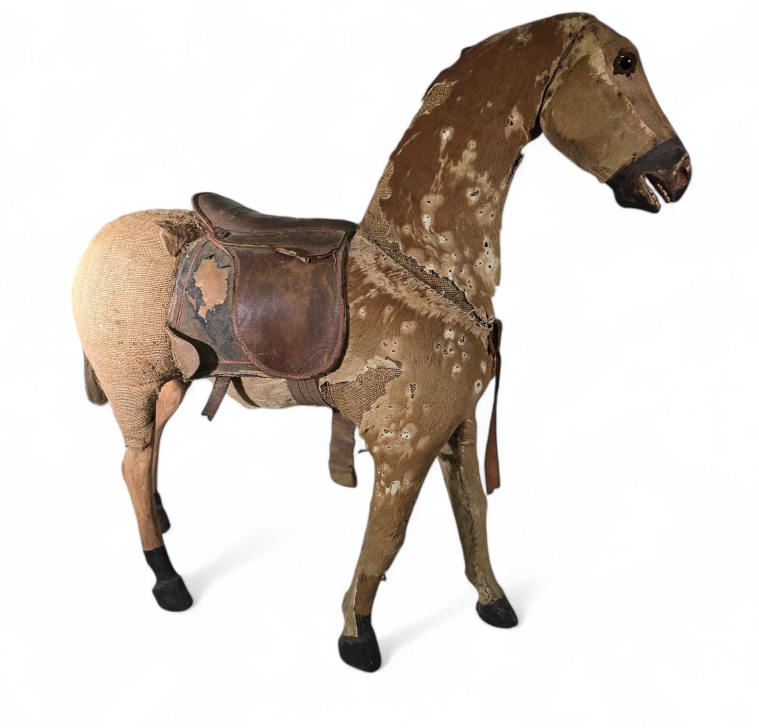 Decorative 19th-Century Carved Wooden Horse For Sale 1