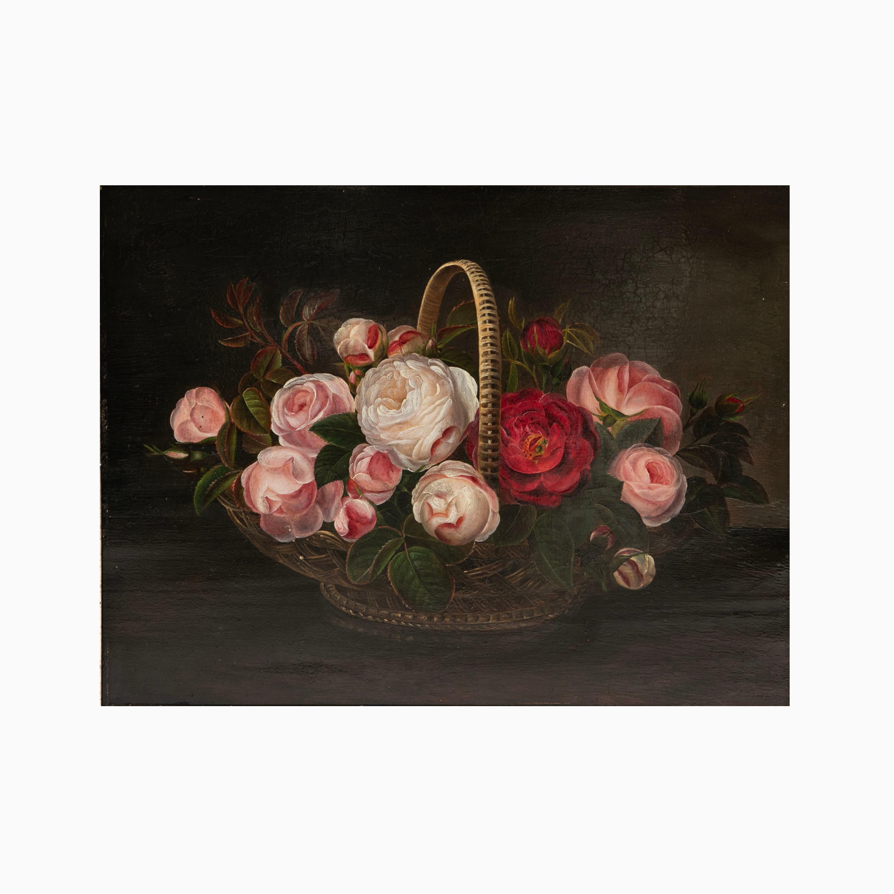 Other Decorative 19th Century Oil Painting of Roses, I.L. Jensen School For Sale