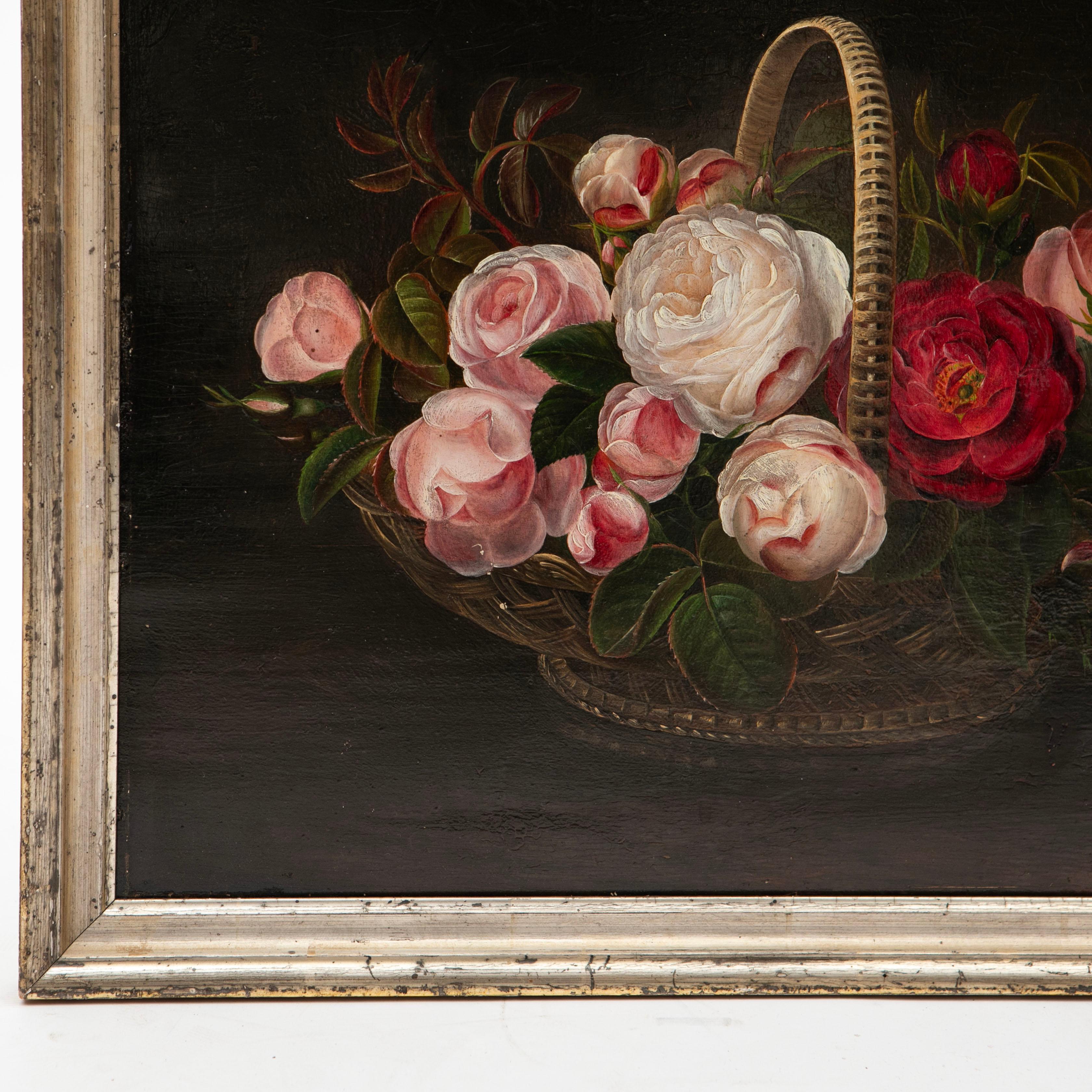 Decorative 19th Century Oil Painting of Roses, I.L. Jensen School In Good Condition For Sale In Kastrup, DK